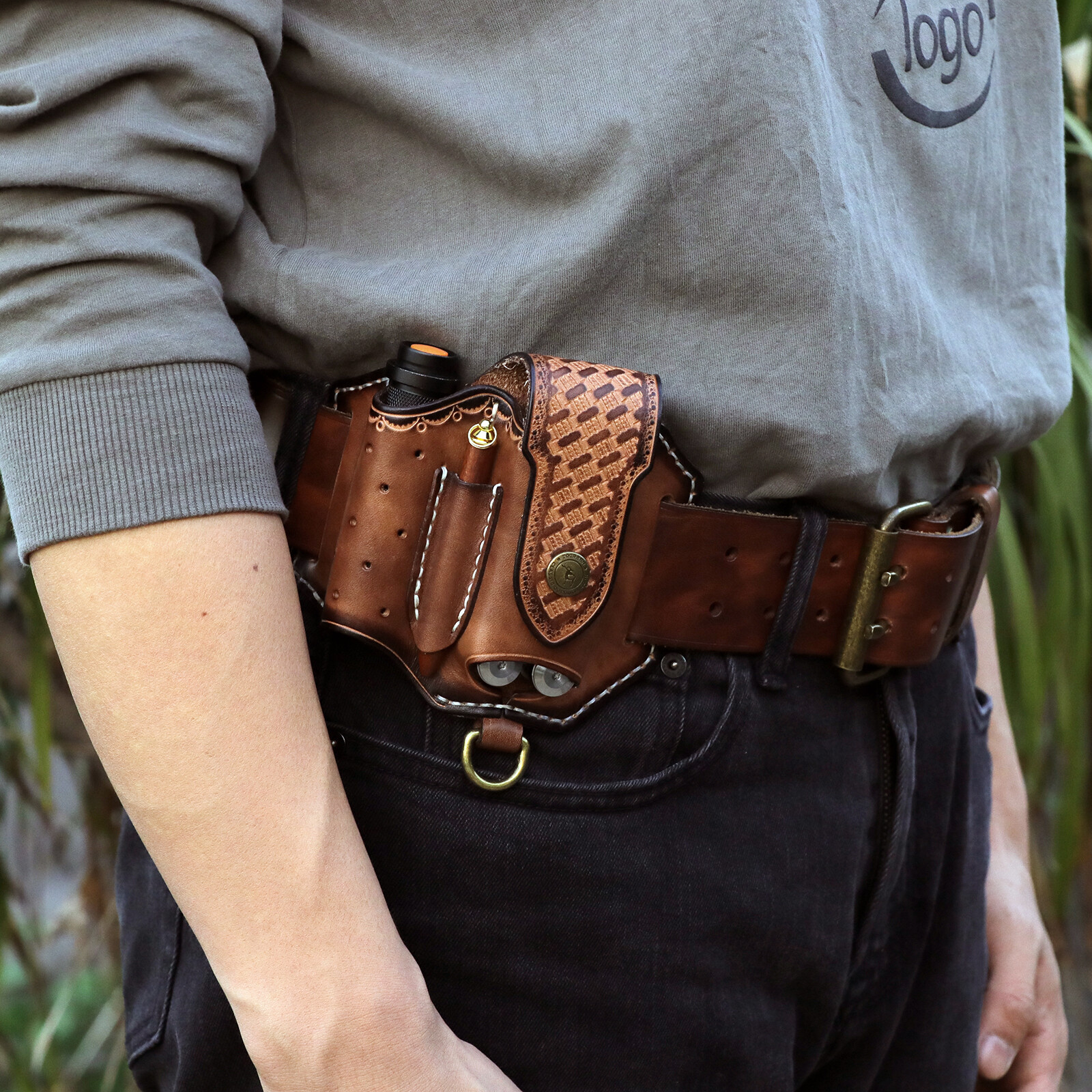 Tourbon Leather 4 in 1 Knife Sheath EDC Pliers Belt Holder Pouch Tools Holster