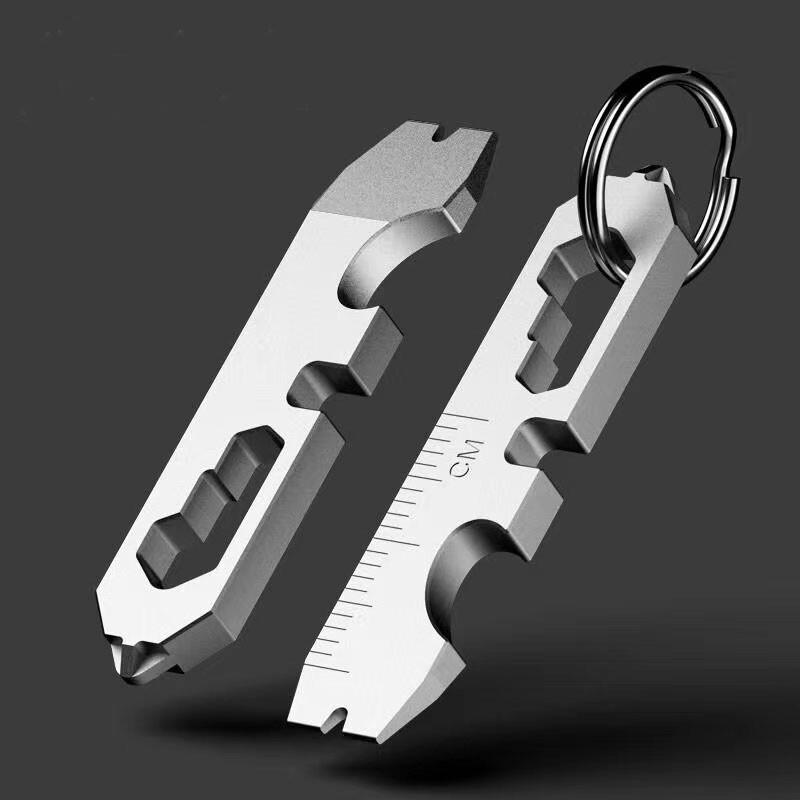 Outdoor Titanium Keychain Pry Bar Crowbar Opener Ruler Wrench Multi Tools EDC
