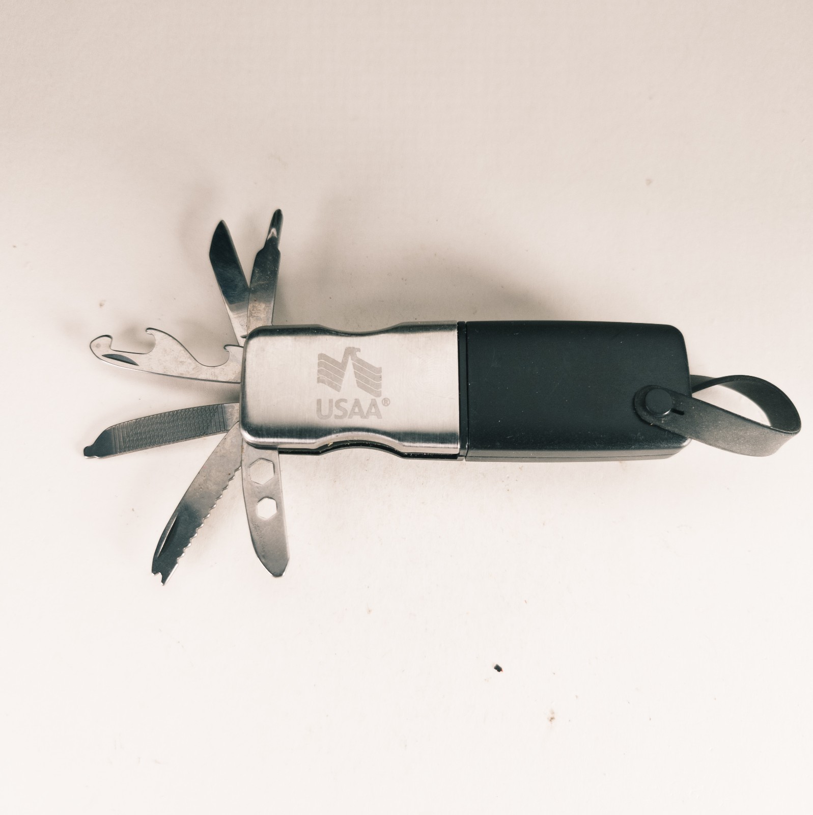 USAA Multitool Pocket Knife Black and Silver With Bit Driver Bottle Opener