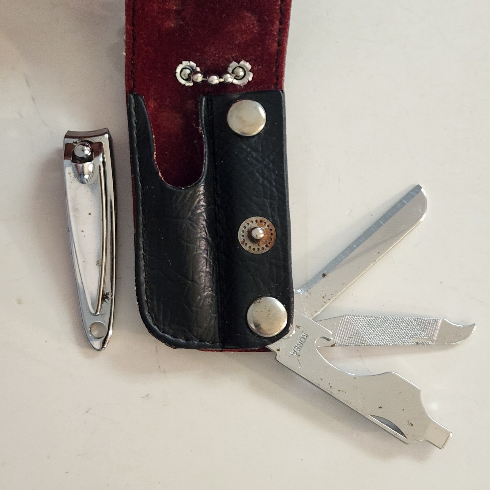 Mini Pocket Tool Pouch Clippers, Knife, Screw Driver, File, and Bottle Opener