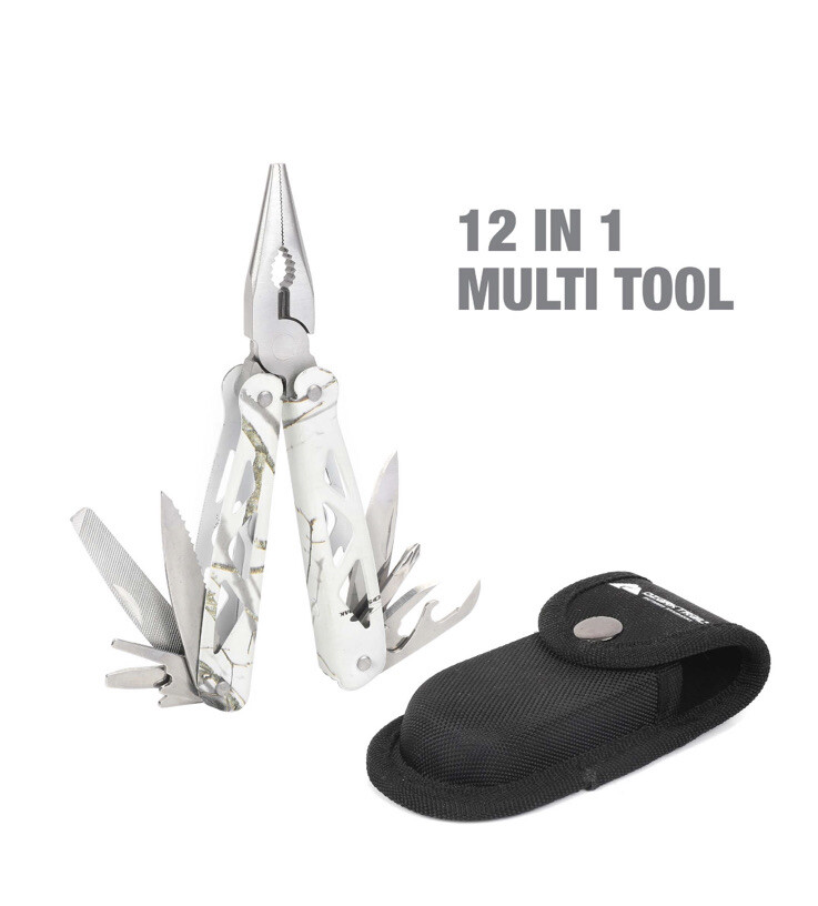 Ozark Trail 12-In-1 Multi-Tool Screwdriver Knife Pliers Saw w/ Sheath White Camo