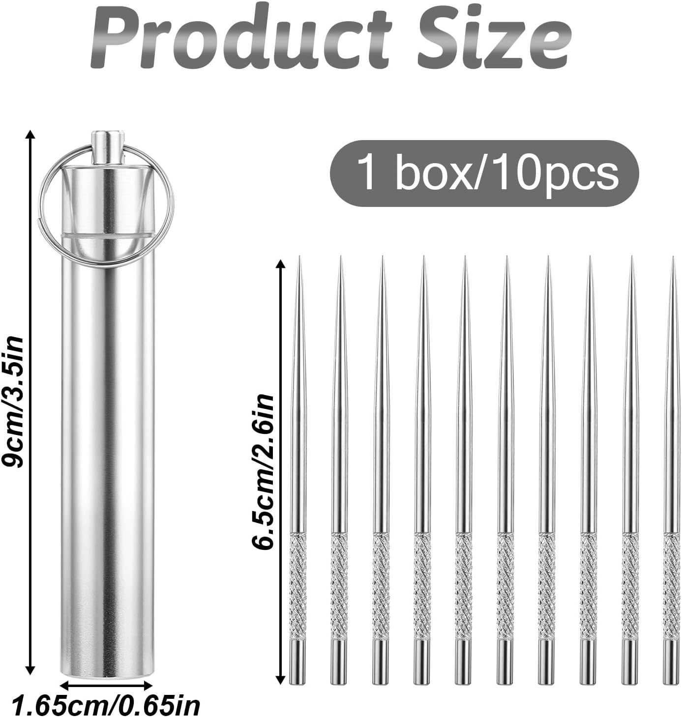 Metal Toothpicks Portable Metal Toothpick Holder W/ 10 Pcs Reusable Stainless