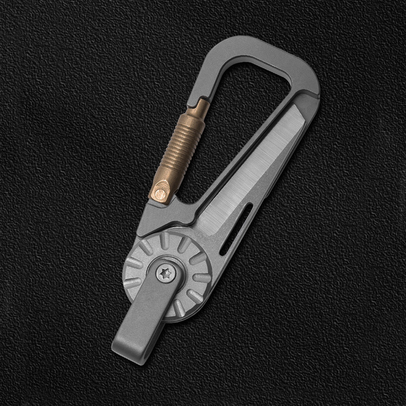 EDC Titanium + Brass Keychain Carabiner Multi Tools Outdoor Folding Knife