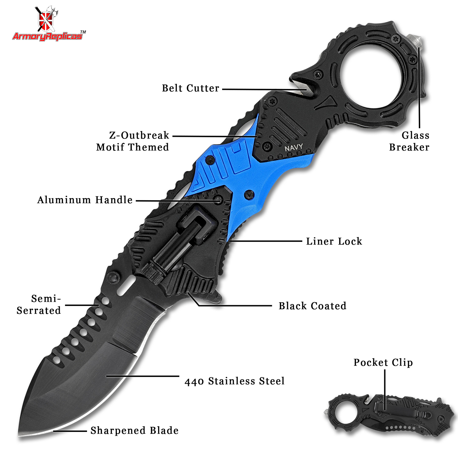 Amphibious Assault Floodlight Knife | Tactical Navy Military Emergency Pocket