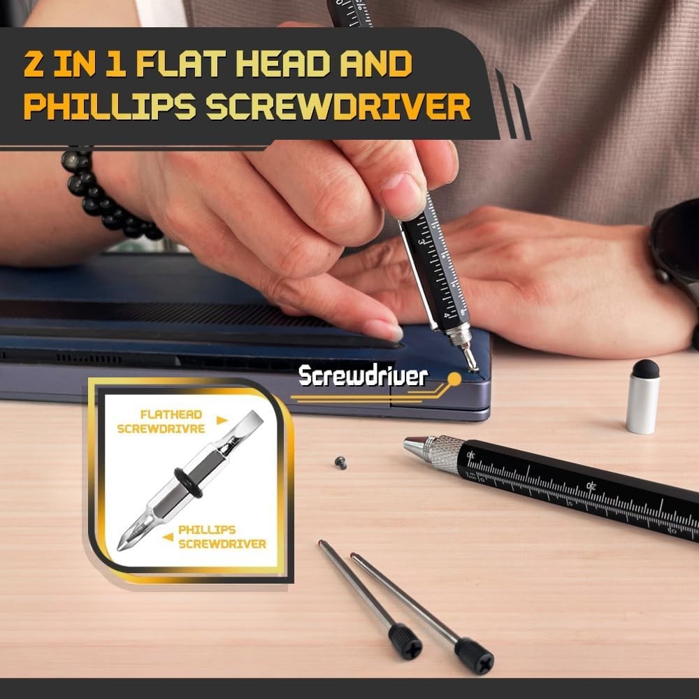2 PCS 9-in-1 Multi Tool Pen Set, LED Tactical Pen, Stylus, Ruler, Screwdriver