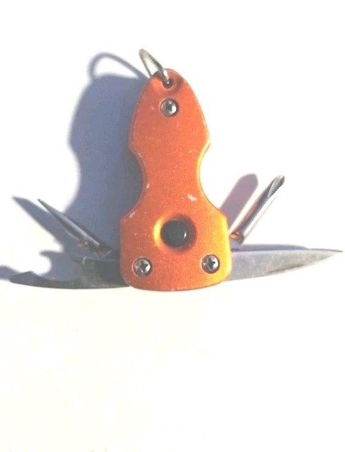 6 in 1 Keychain Pocket Multi-Tool Stainless Steel with LED Flashlight Orange #39