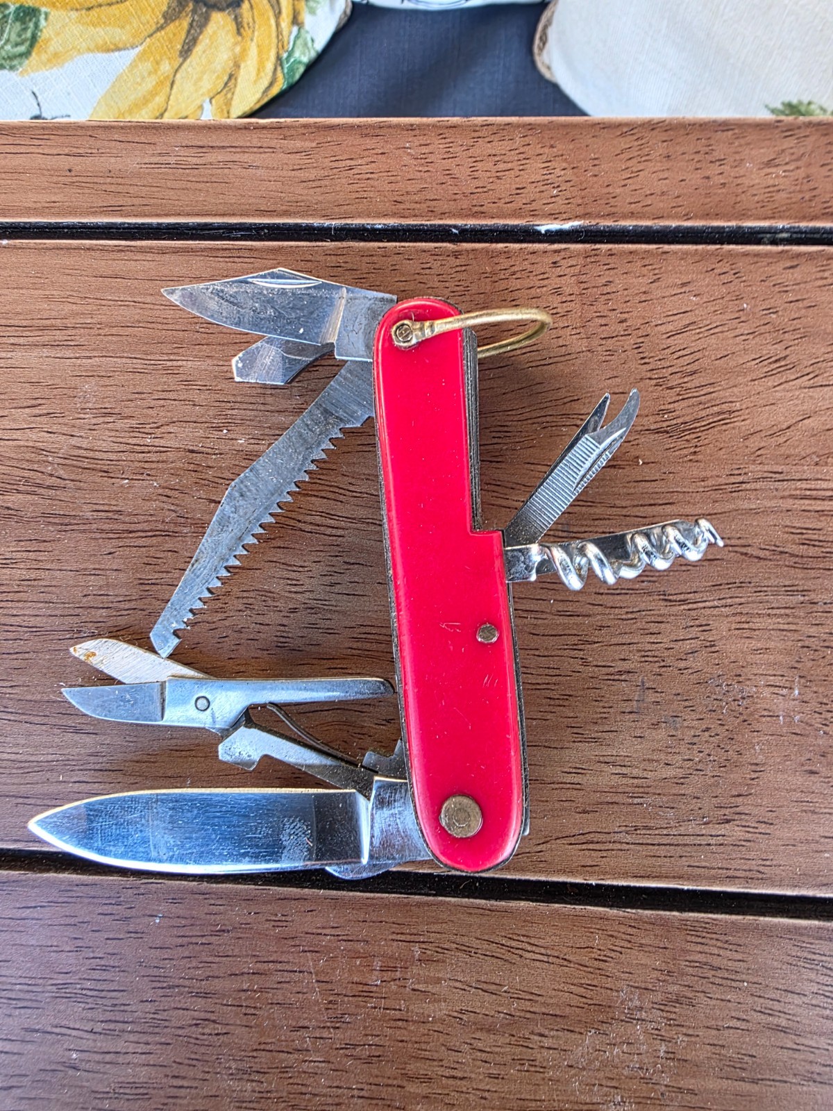 Vintage Red Multi-Function Pocket Knife Multi-Tool with Scissors, Saw, & Cork