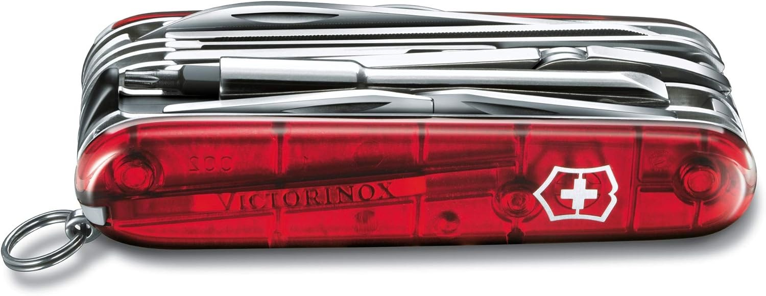 Victorinox Cybertool L Red Transparent Pocket Knife Multi Tool W/ Leather Case