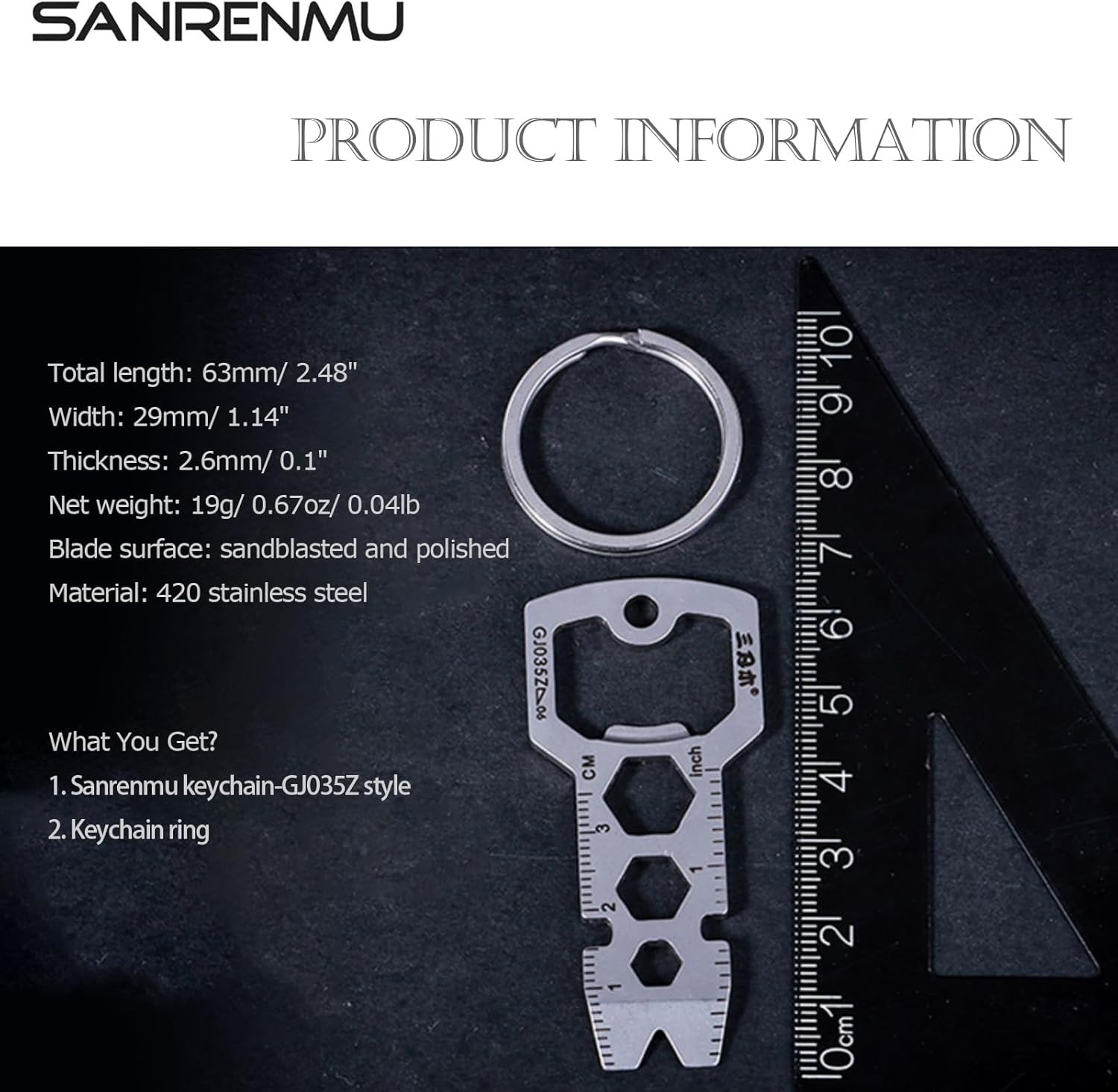 EDC Pry Bar 6-In-1 Tool with Bottle Opener Inch/Cm Ruler Wrench Multi Function M