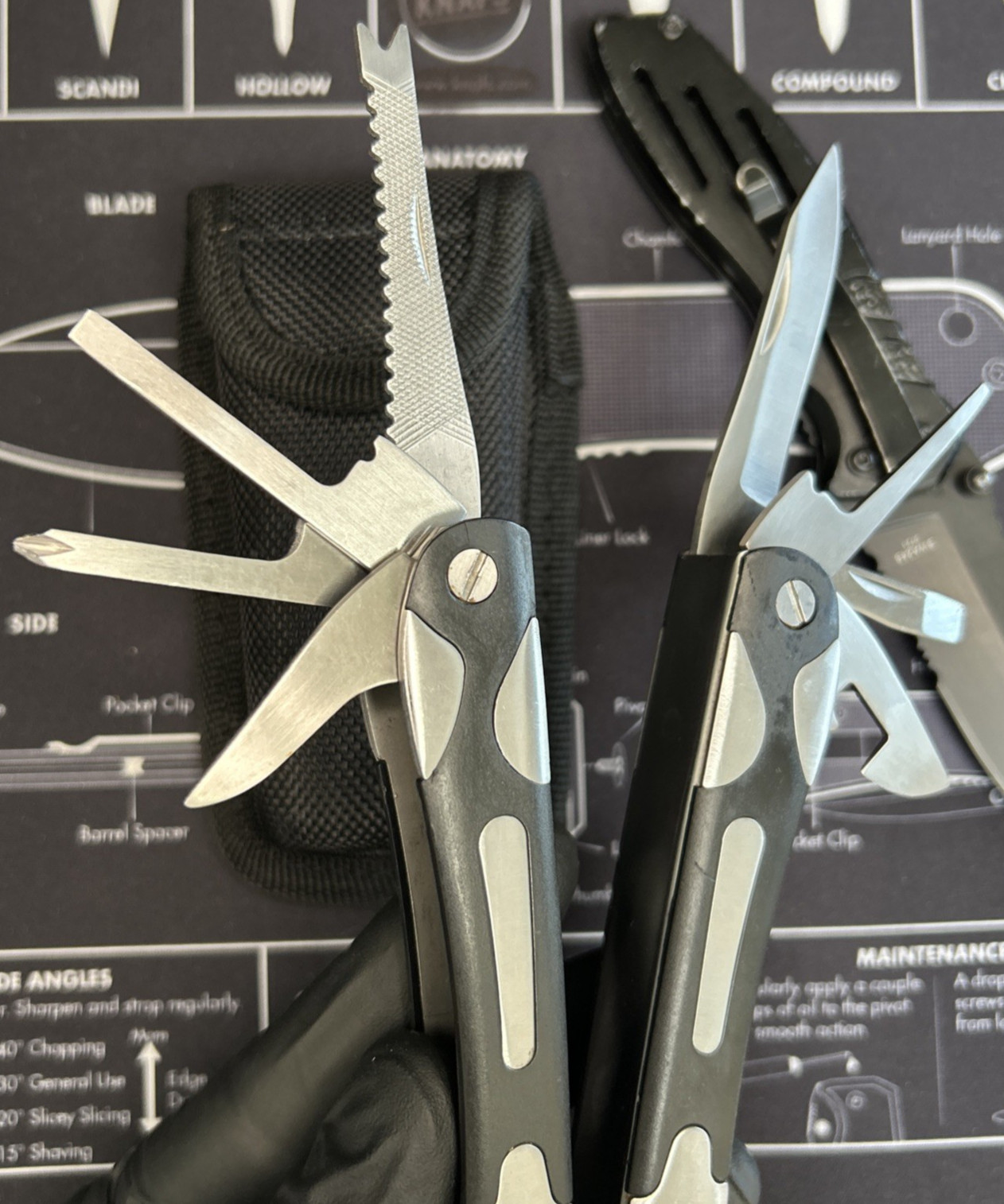Multi Tool Pliers & Pocketknife Lot of 2 Stainless W/Sheat Camping EDC VGUC