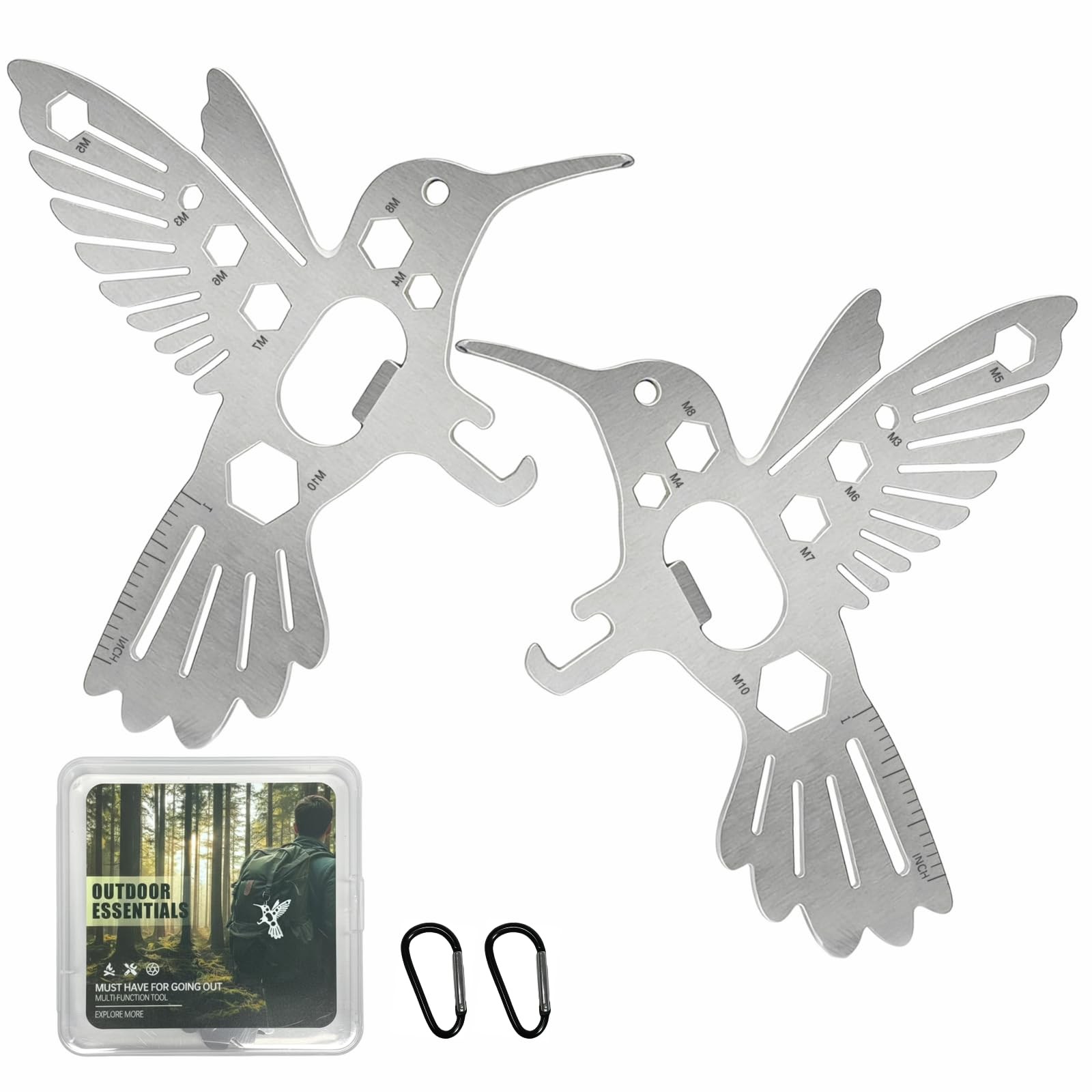 2 Pcs Hummingbird Multitool Carabiner, Military-Grade Stainless Steel, Surviv…