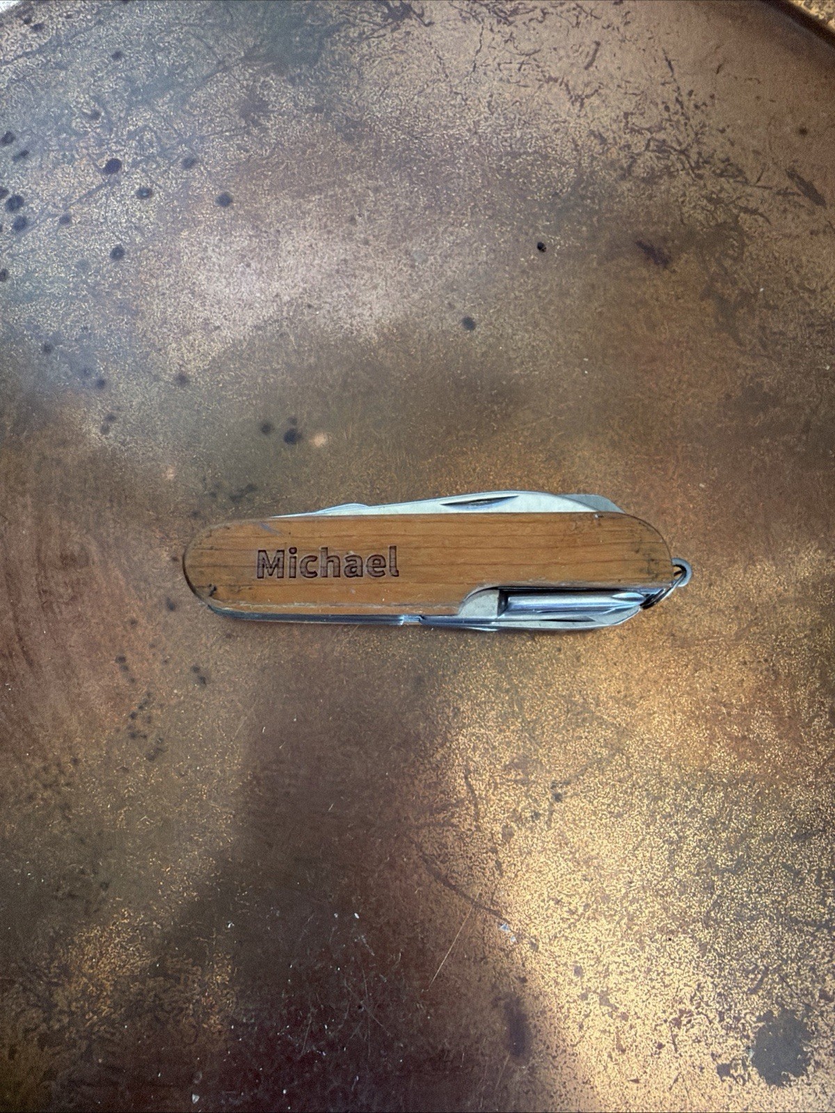Personalized ‘Michael’ Multi-Tool Knife Wood Handle 7 Functions Brown Silver