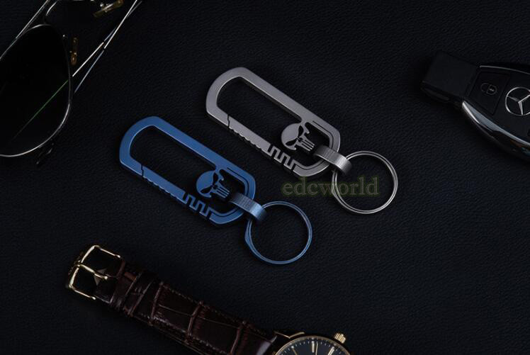 Outdoor EDC CNC Titanium TC4 Skull Key Carabiner w/ Key Ring Fast Hanging Tool