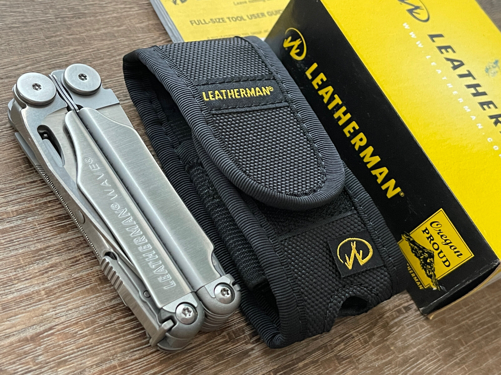 Discontinued Leatherman Wave multitool in Vintage original box, w/nylon sheath
