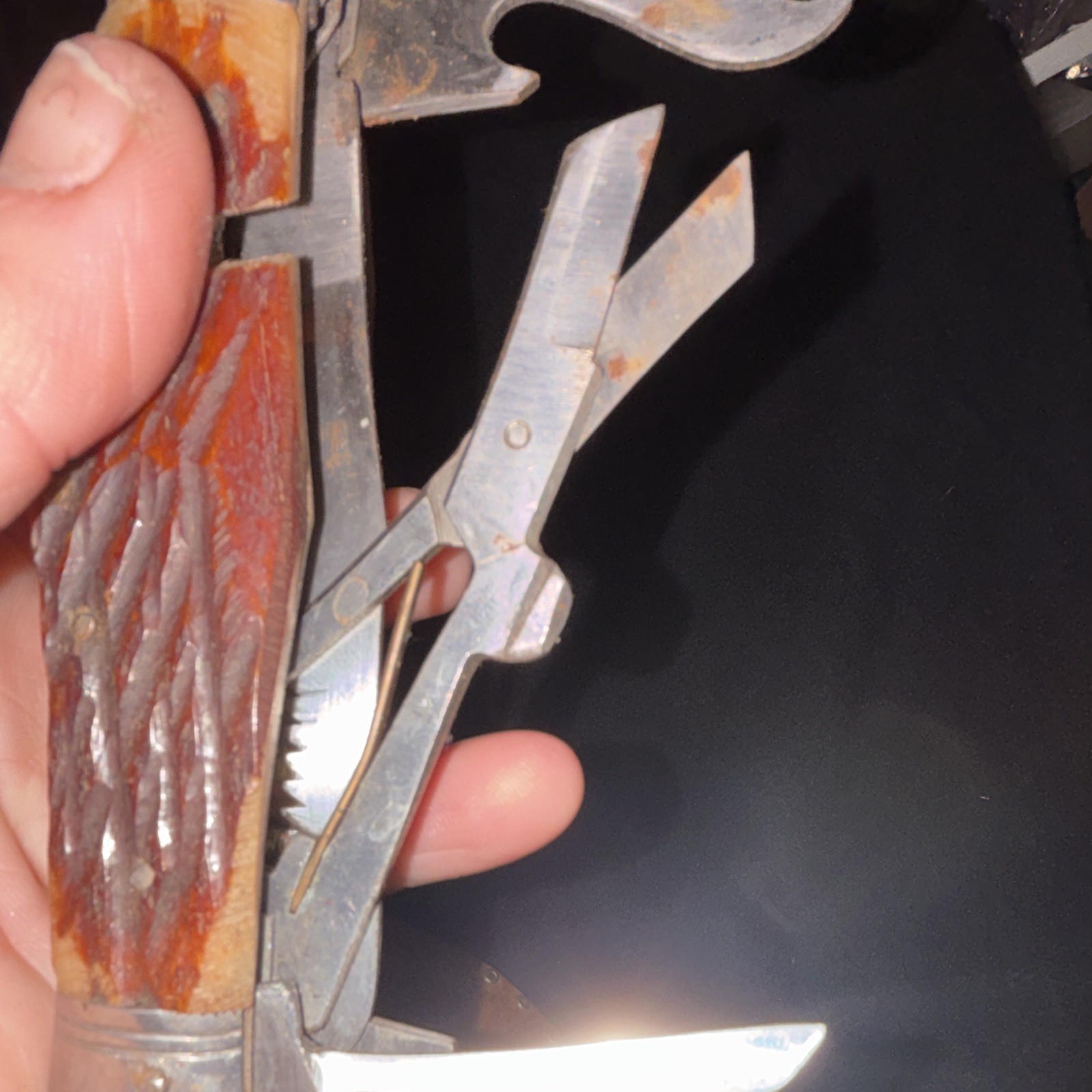 Camping Multi-Tool 6-in-1 Stainless Steel/Wood 3in Straight Blade Foldable
