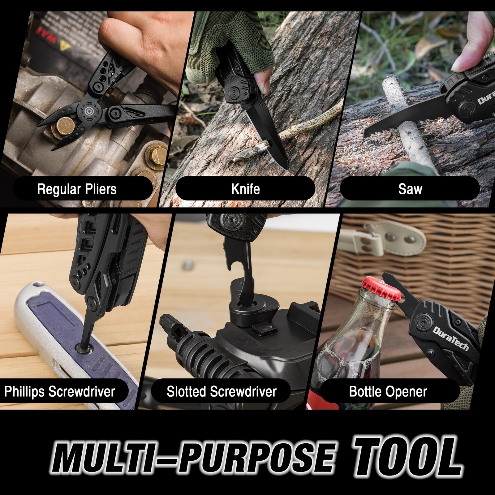Multitool Knife, 13 in 1 Pocket Multitool, Multi Tool with 3″ Large Blade, Safe