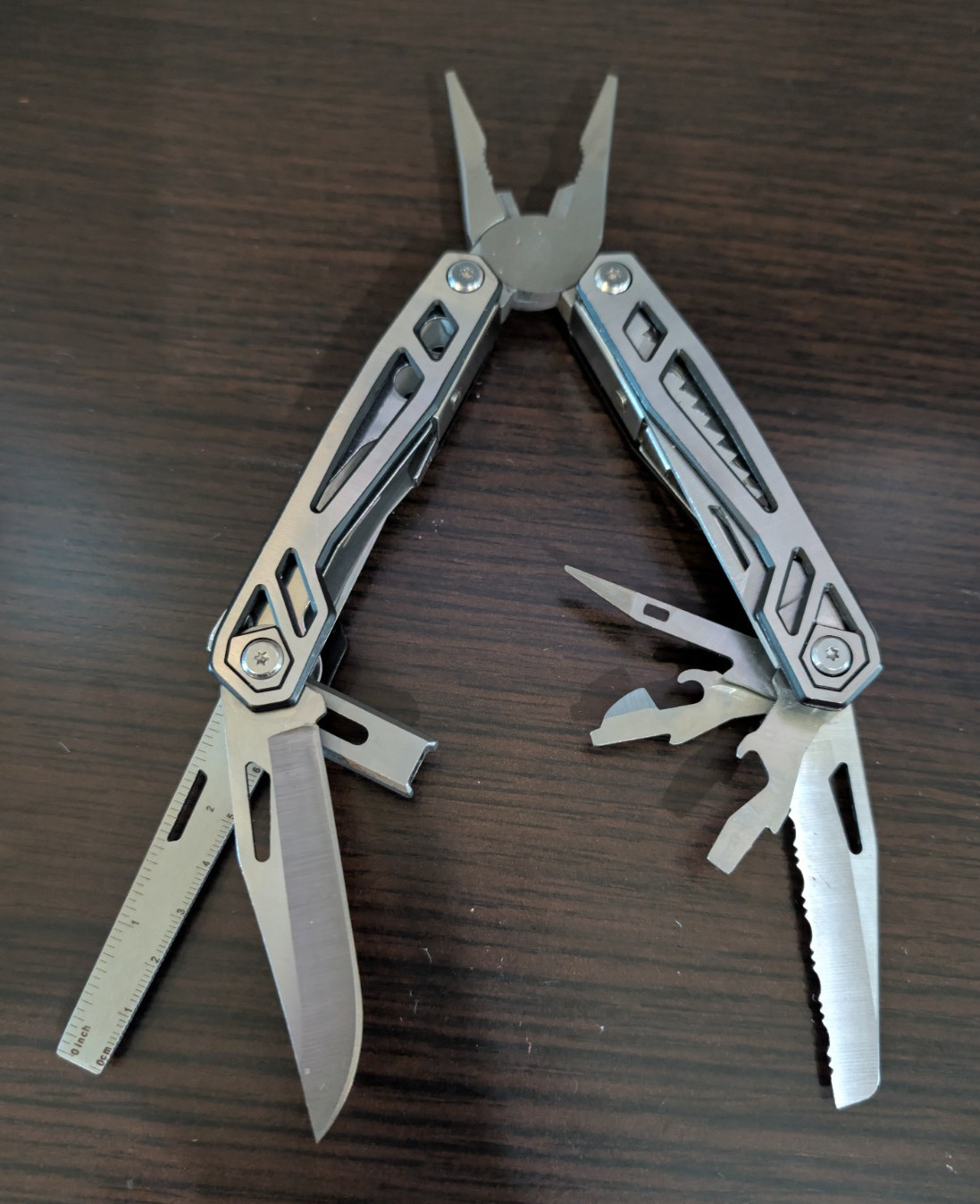 Lot of 5 Multi Tools Husky Stainless Pliers Knife Saw File Screwdrivers