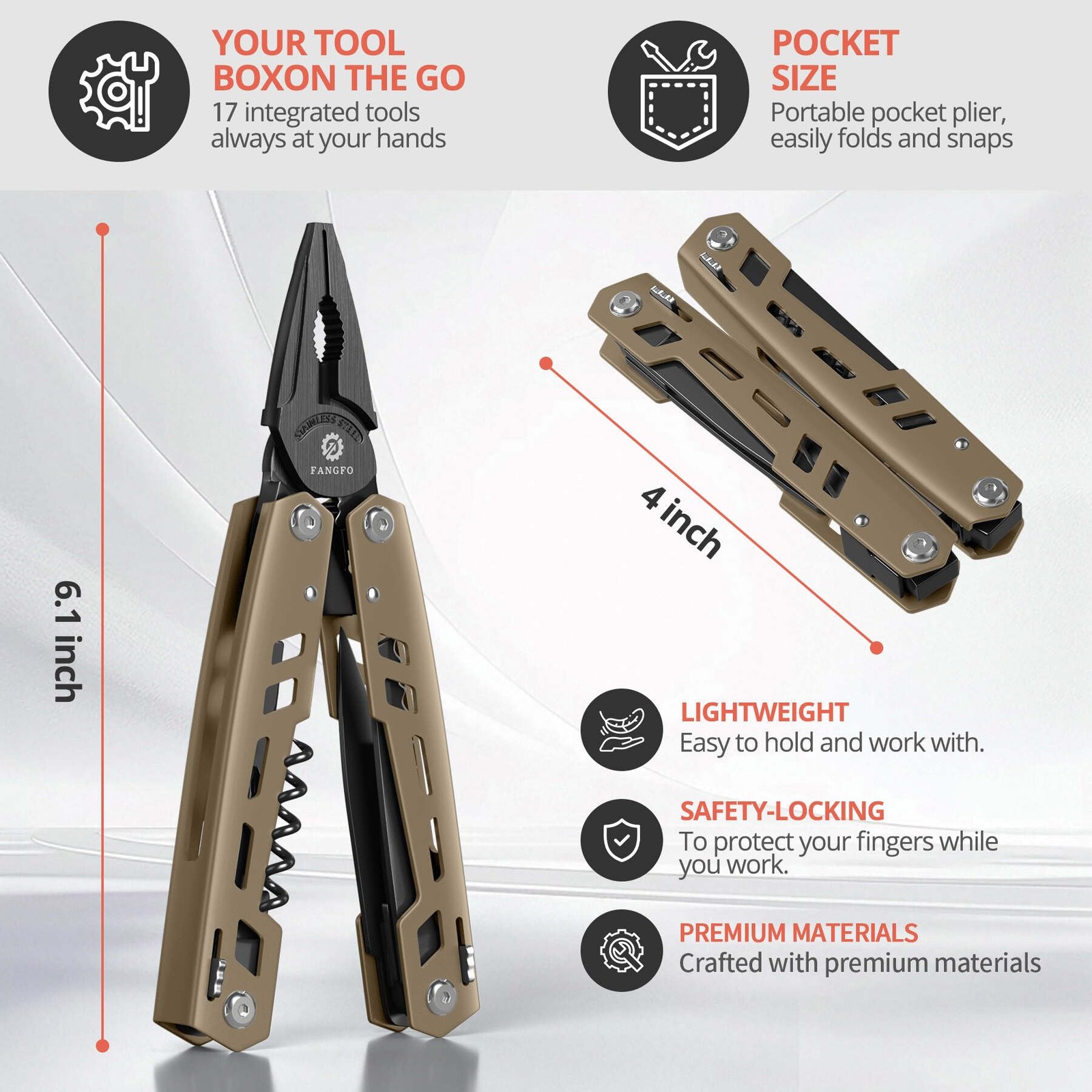 Multitool 17-in-1 Stainless Steel Multi Tool with Pocket Knife Needle Nose Pl…