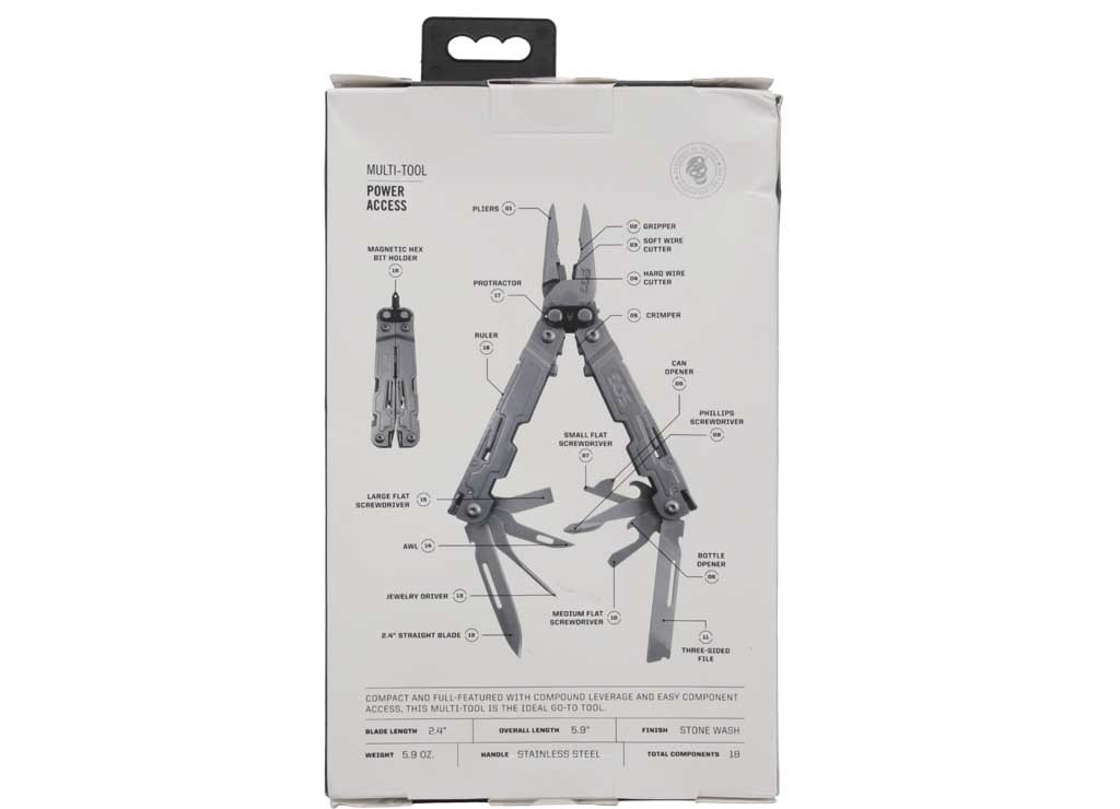 SOG SOG-PA1001-CP PowerAccess Stainless Steel Multi-Tool 18 Tools, Stone Wash