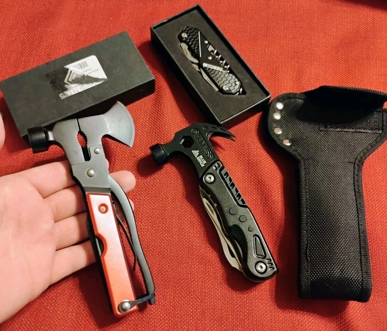 New multitool knife 3pc lot: Blue Ridge hammer & hatchet, camping EDC survival