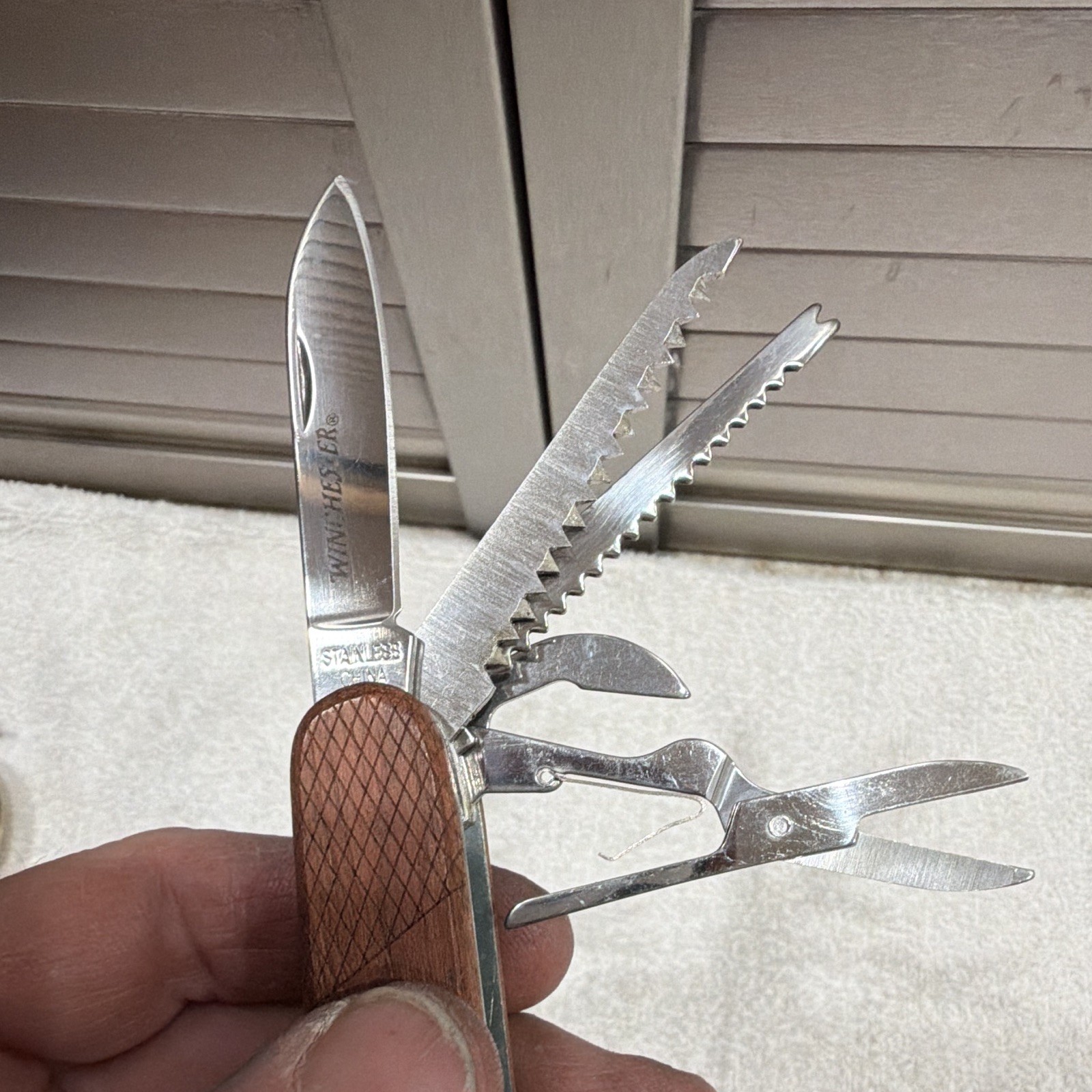 Winchester 11-in-1 Stainless Multi-Tool Pocket Knife Wood Handle Saw Scissors