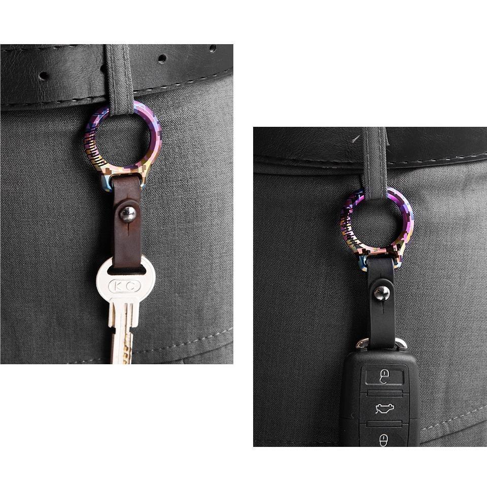Multicolor Titanium Alloy Carabiner Key Clip Leather Keychain Key Ring EDC Gift