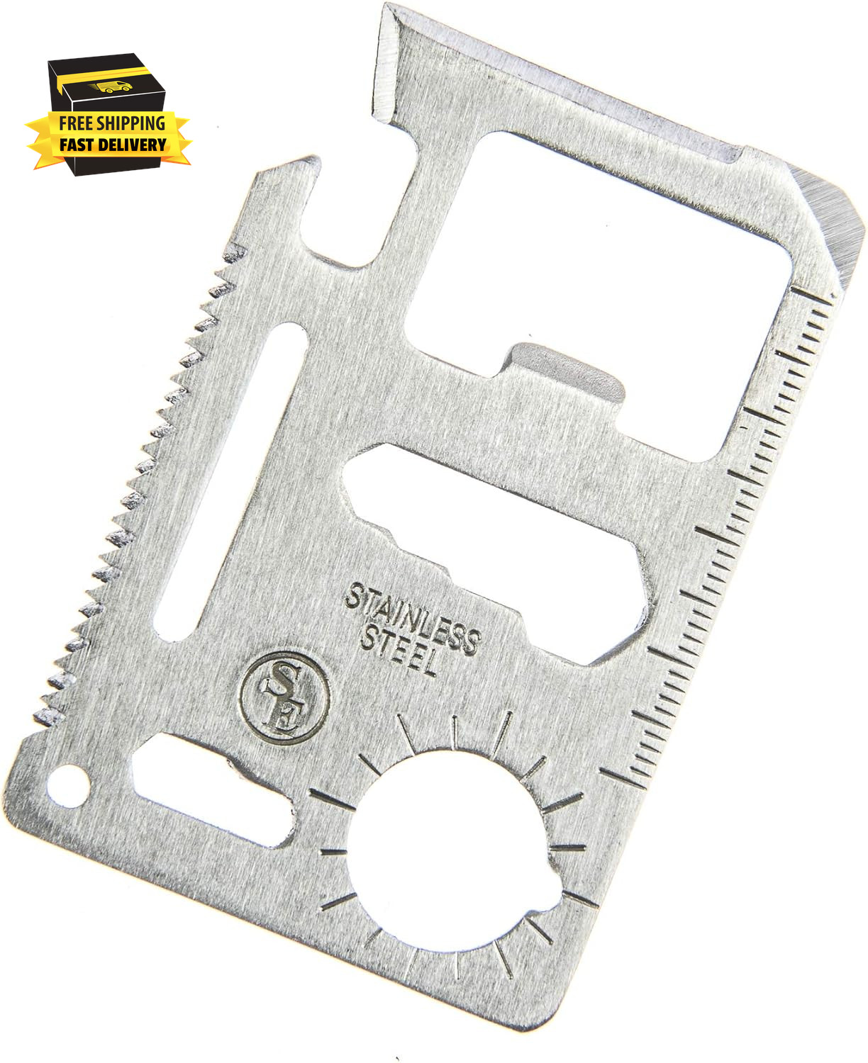 11-Function Stainless Steel Survival Pocket Tool – Compact, Credit Card-Sized Mu
