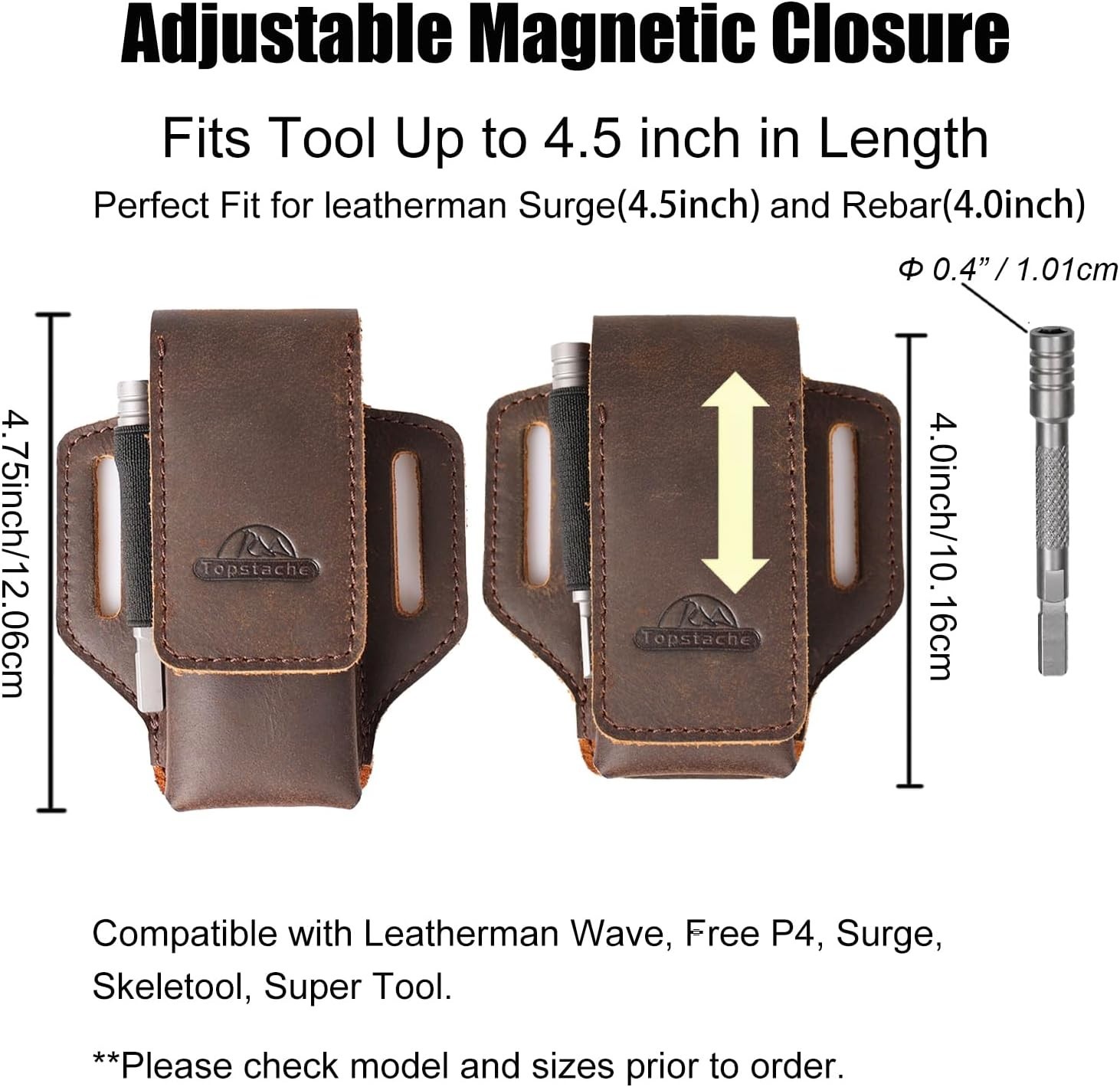 Luxurious Dark Brown Leather Multitool Sheath with Magnetic Closure – EDC Ready