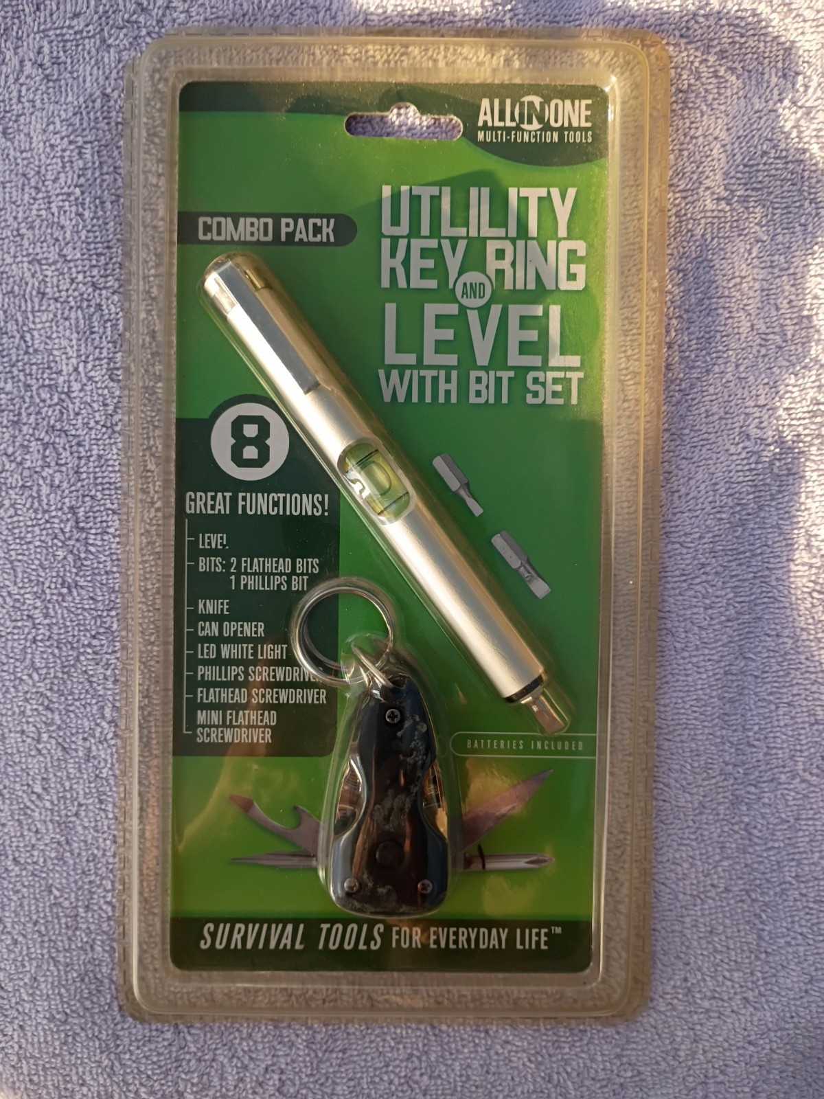 Utility Key Ring And Level With Bit Set Survival Tools Combo Pack