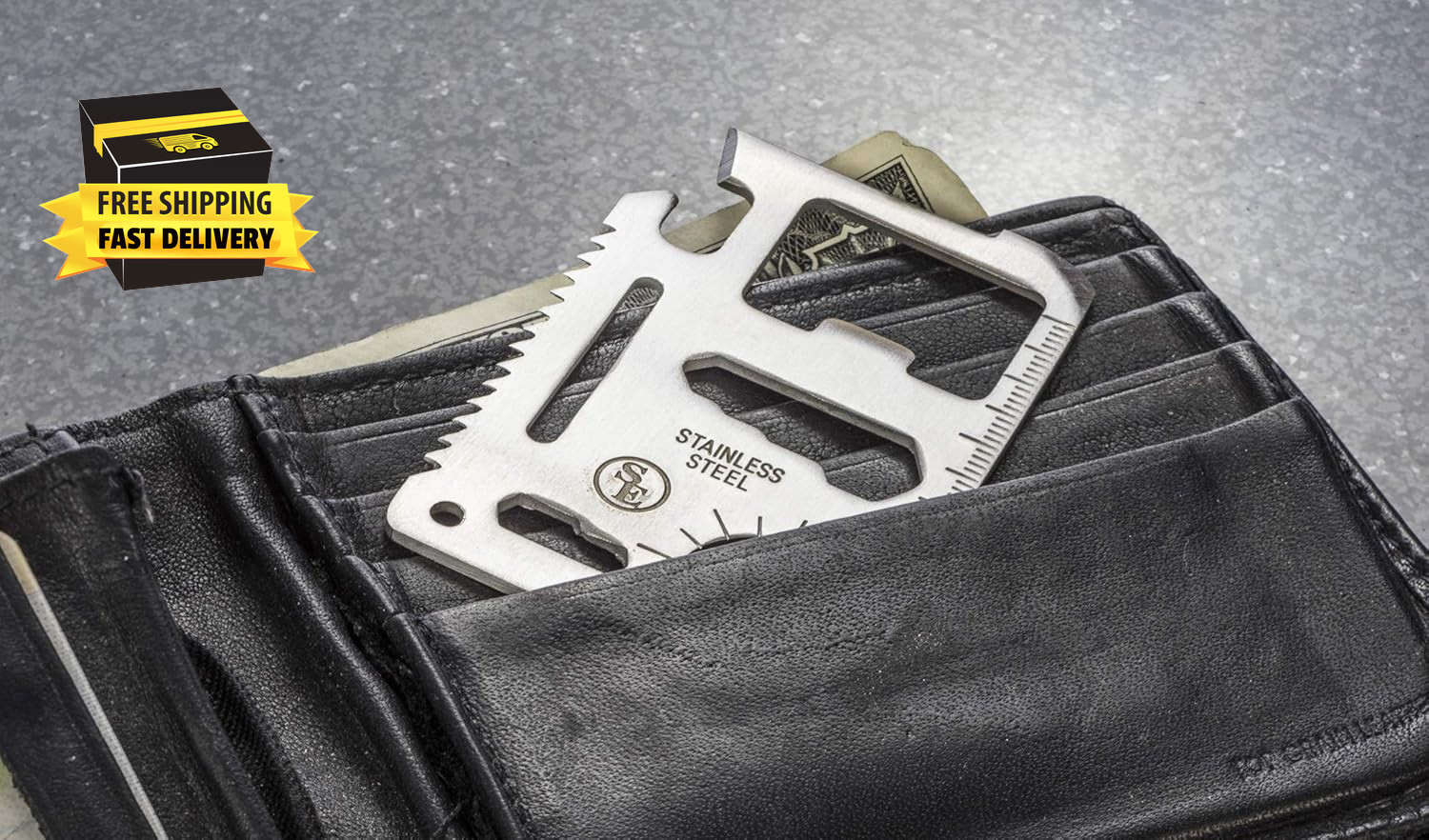 11-Function Stainless Steel Survival Pocket Tool – Compact, Credit Card-Sized Mu