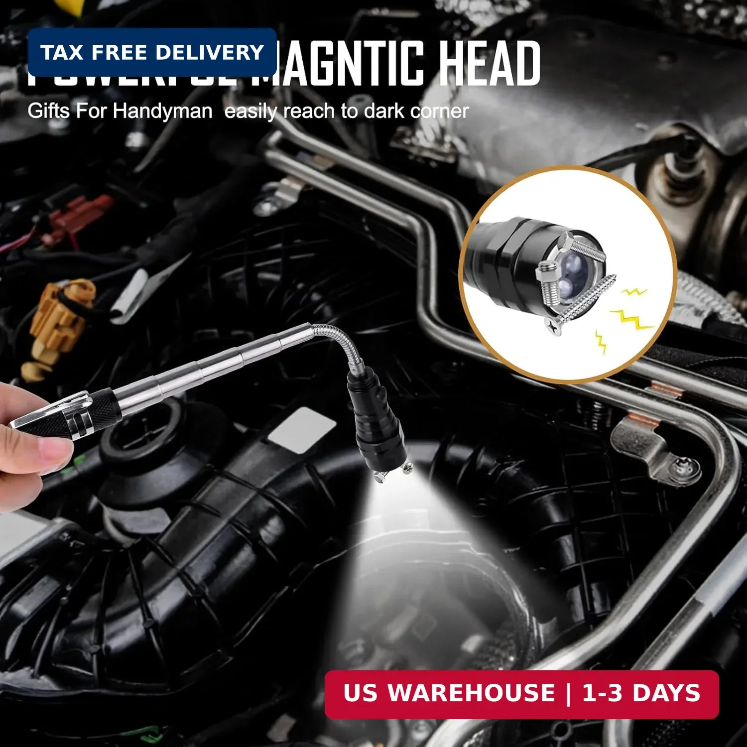 Magnetic Flashlight Fathers Day Dad Gifts for Men: Extendable Magnet Pickup Tool