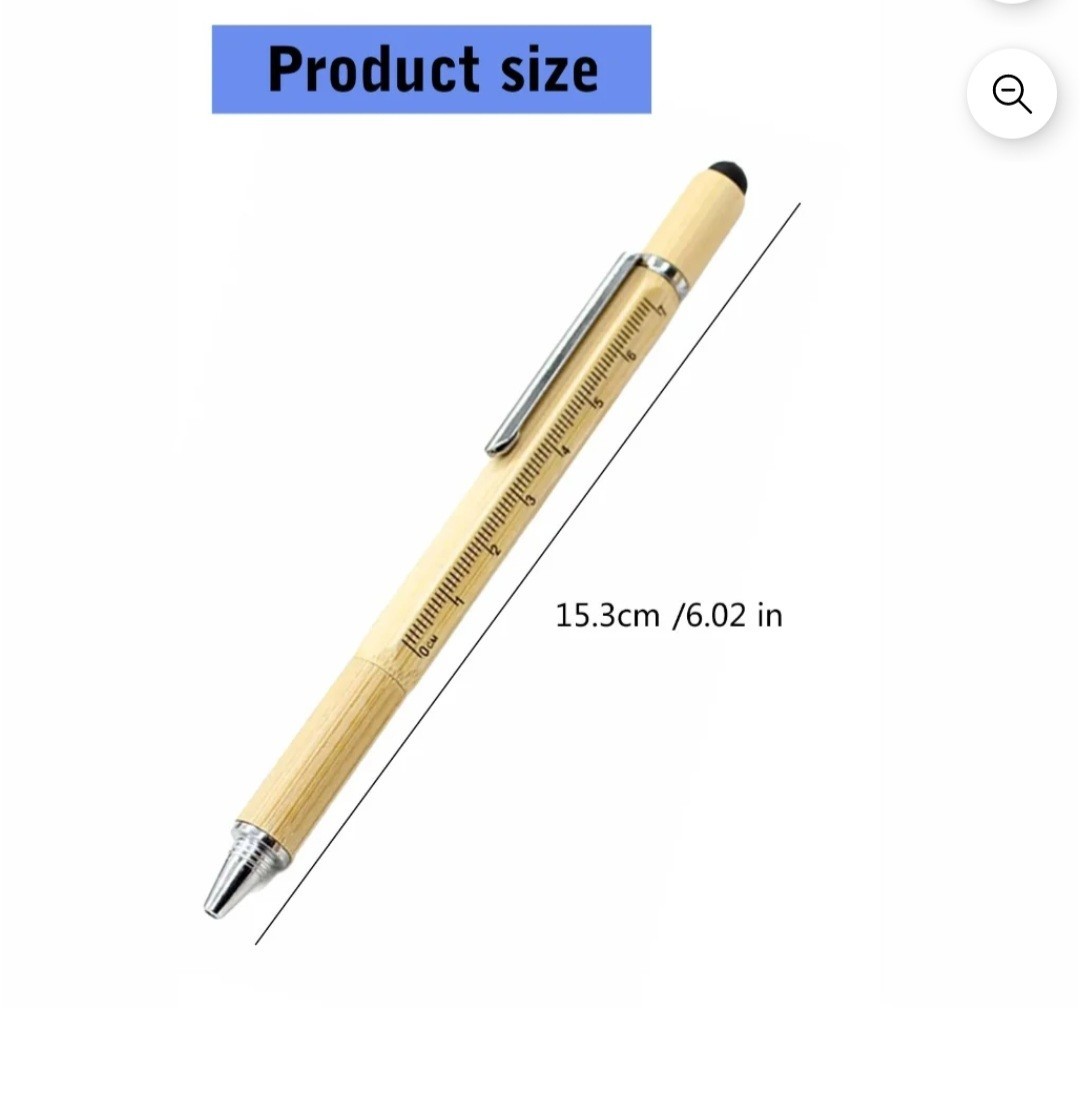 6 in 1 Multitool Pen Bamboo Ballpoint Screwdriver Ruler Level Stylus Tool…