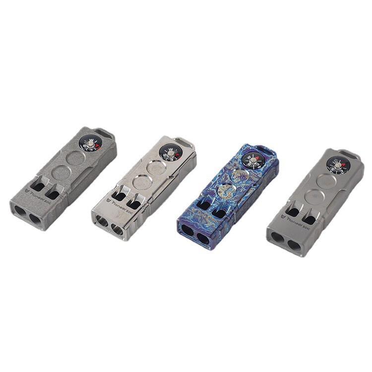 Titanium Alloy Double Tube Whistle 120DB Outdoor Survival EDC SOS High Frequency