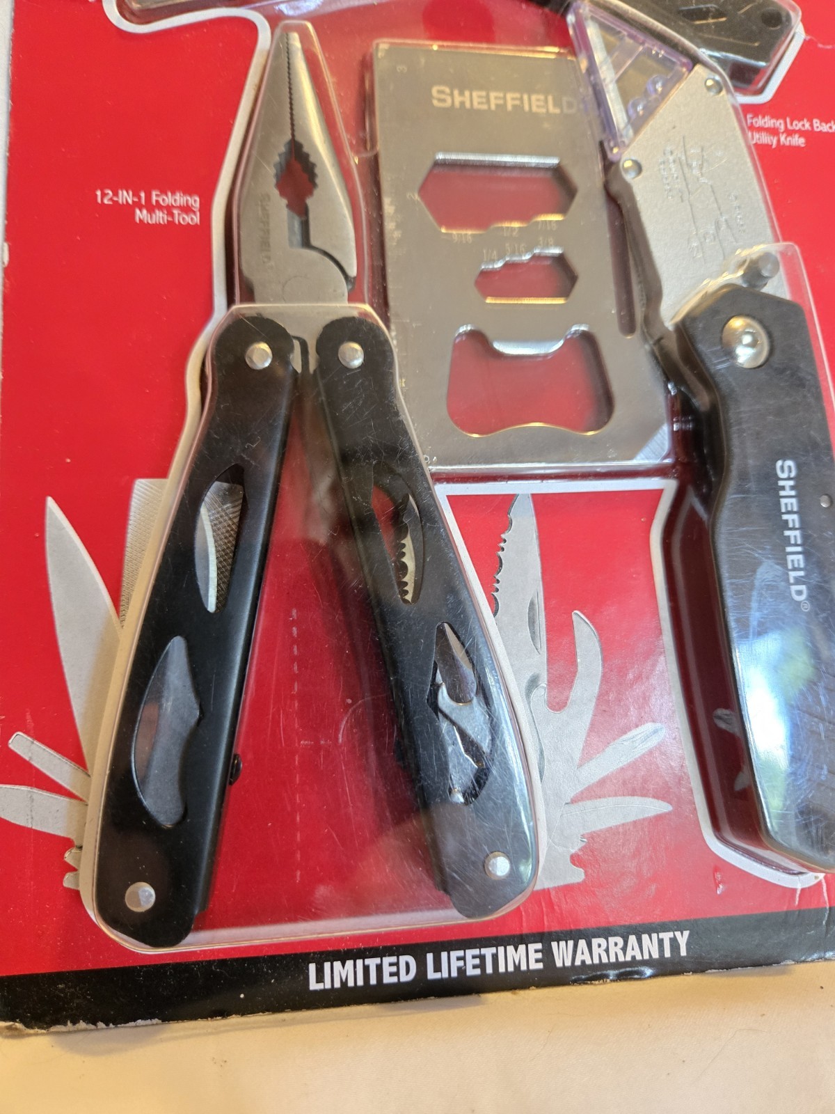 Sheffield 4 Piece Multi-Tool and Knife Set Blades Included Brand New Pliers