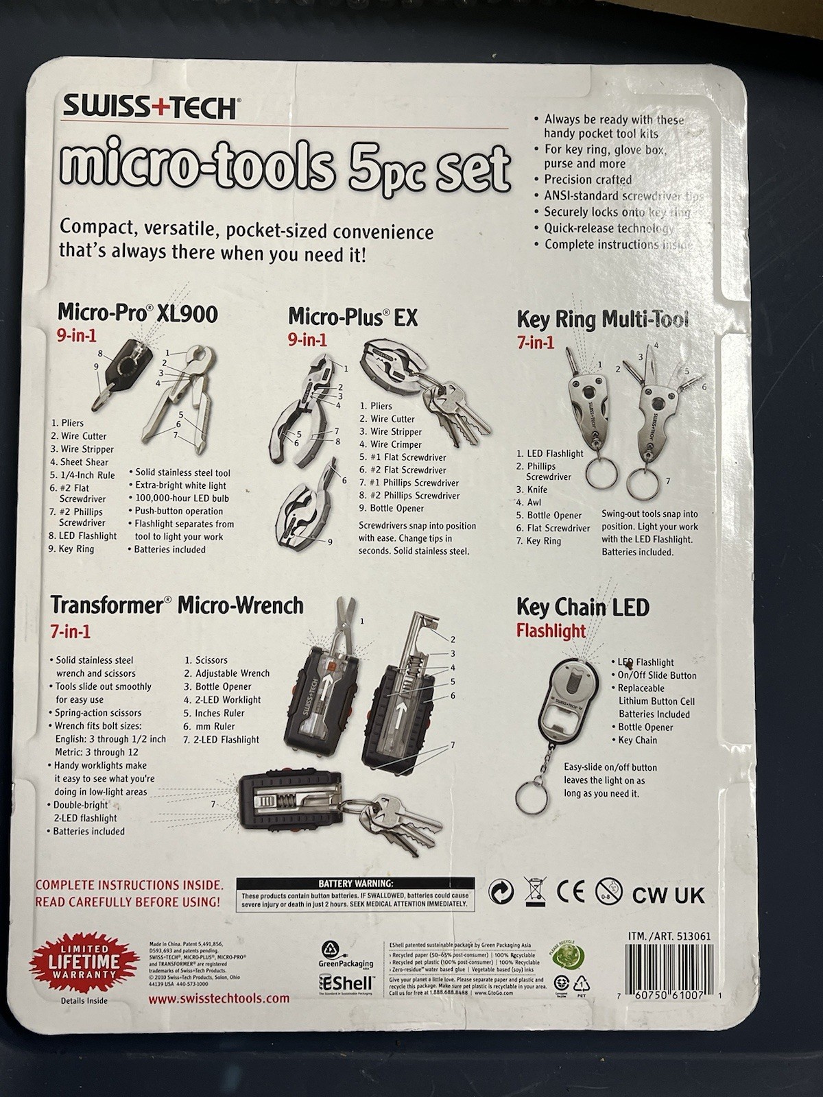 SWISS TECH Micro Tool 5 Pc Set XL900 Key Ring Flashlight Wrench Screwdriver NEW