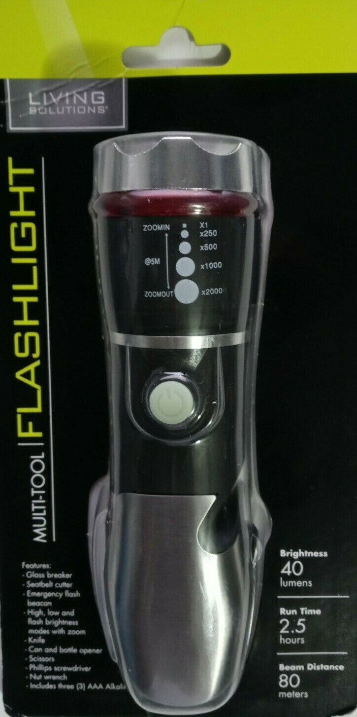 Complete Home Multi-Tool Flashlight Phillips screwdriver Seatbelt cutter Scissor