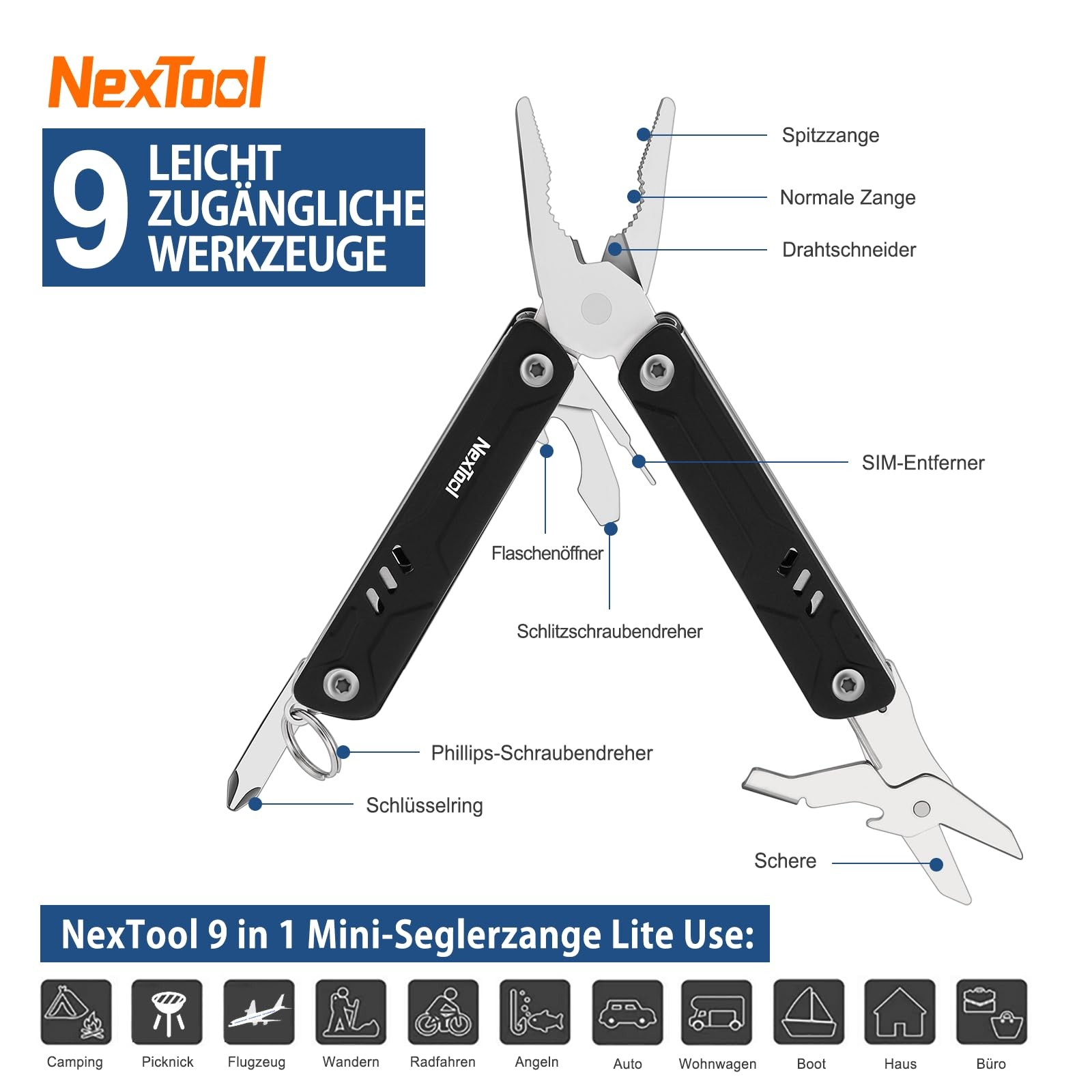 Multitool, 9 in 1 TSA Mini Sailor with Needle Nose Pliers, Scissors, SIME Extractor & Screw…