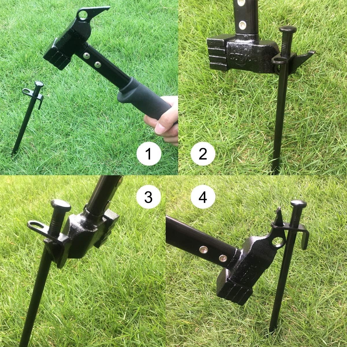 Martillo de camping resistente con extractor de estacas para carpas (negro)