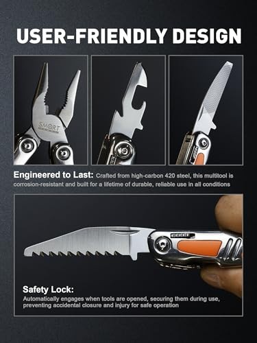 14-in-1 Multitool Pliers with Sheath | Foldable Self-Locking Multi Tool for DIY,