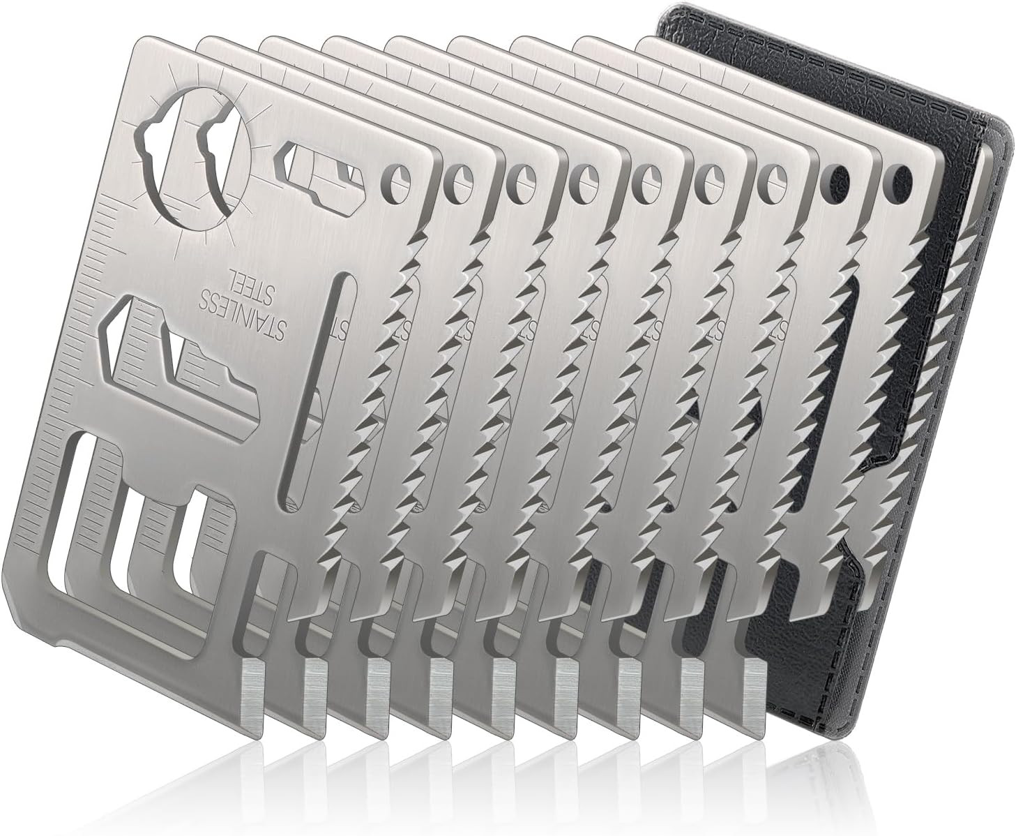 10 Pack 11-in-1 Credit Card Multitool Survival Pocket Tool for Men Silver Set