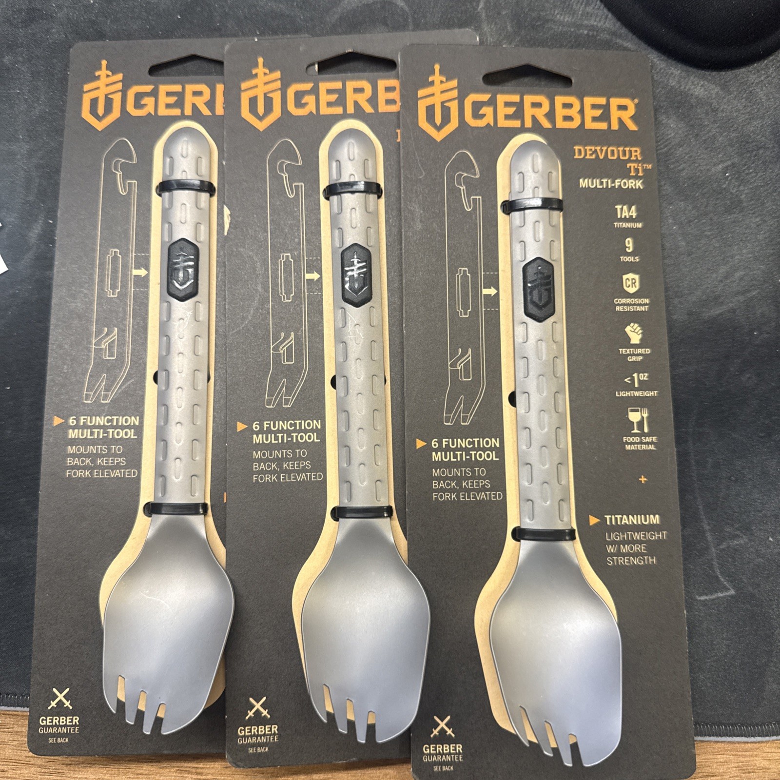 (3 Pack) Gerber Devour Multi Fork & 6 Function Multi Tool ONYX, T6 Aluminum -NEW