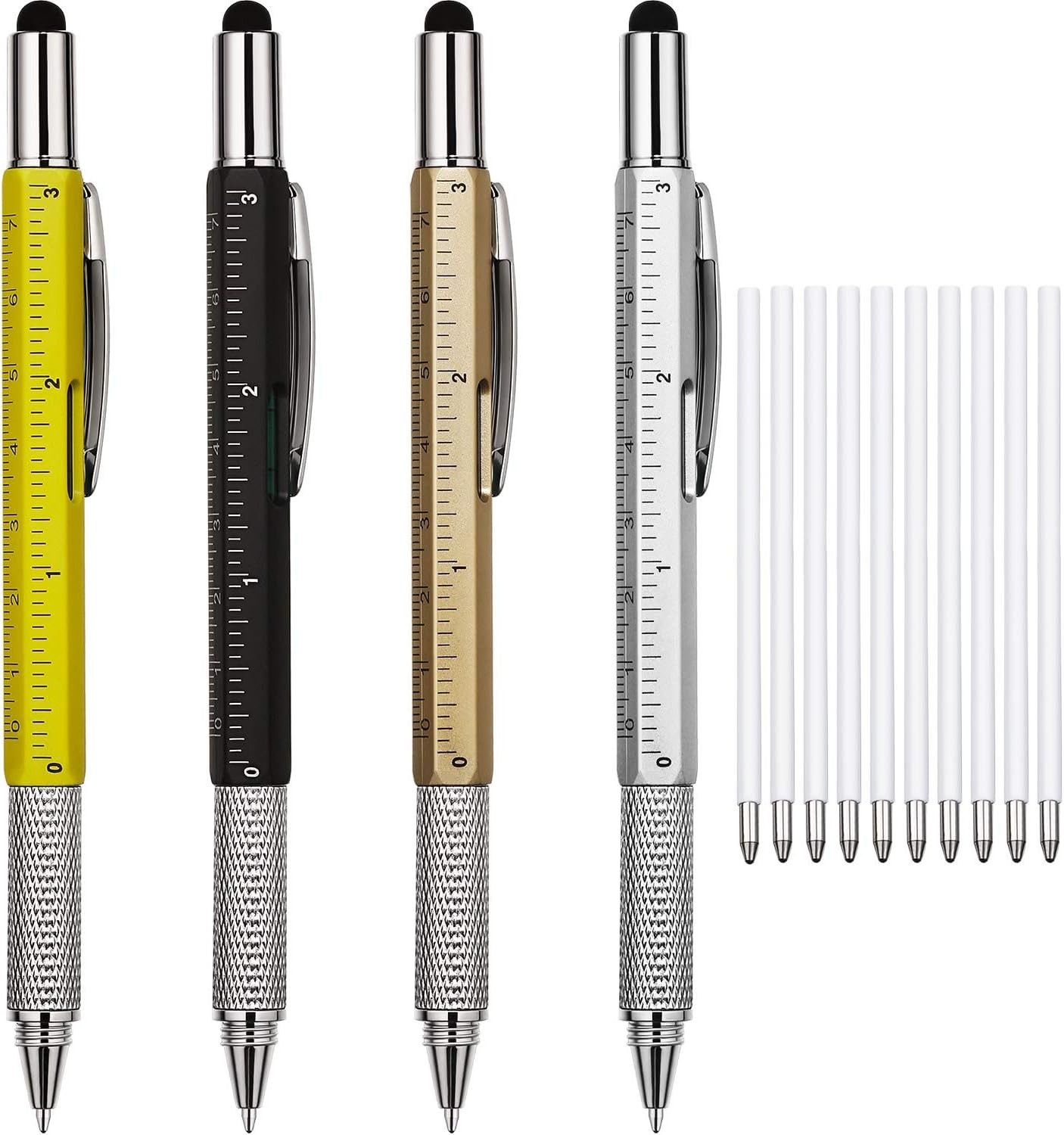 4 Pcs 6 in 1 Multitool Pen Gifts for Men Dad Husband Multi Tool Pen with Leve…