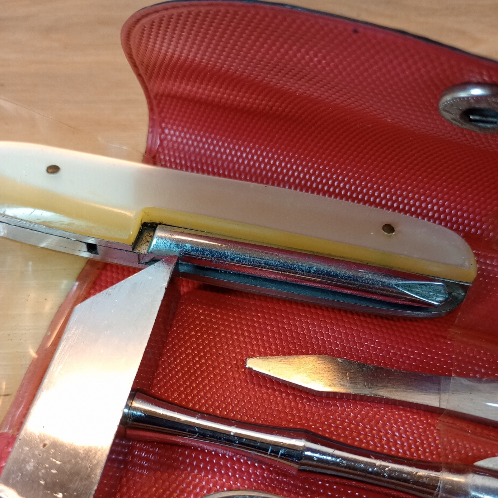 Vtg Multi Purpose Tool Kit Pocket Size Knife Interchangeable 6pc Stainless Japan