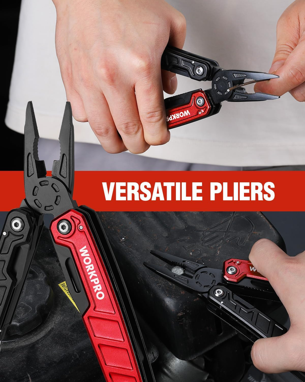 WORKPRO Multitool-11 in 1 Multitool Pliers with Pocket Clip and Sheath-EDC Multi