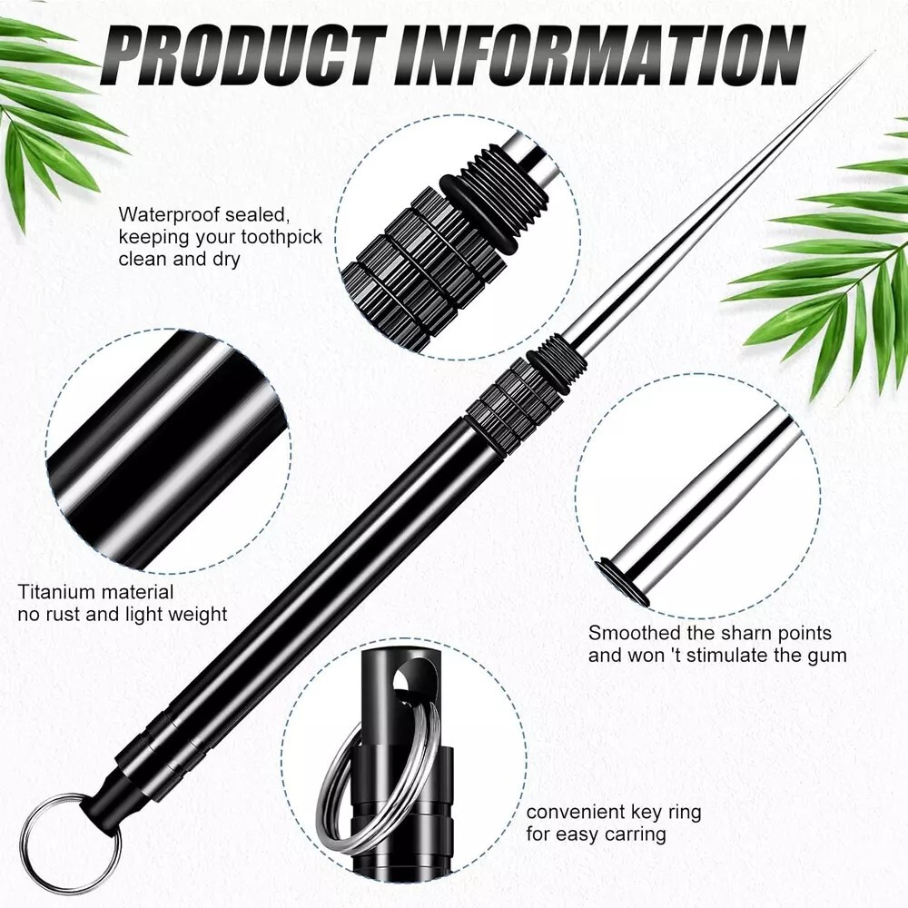 Metal Titanium Toothpicks,8Pc Gray Reusable Keychain Telescopic Travel Camping