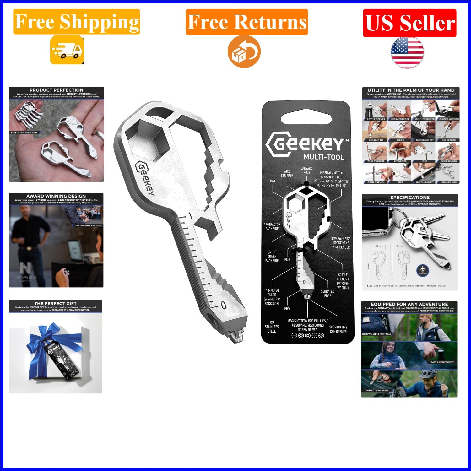 Stainless Steel Keychain Multitool with 16+ Functions, TSA Approved