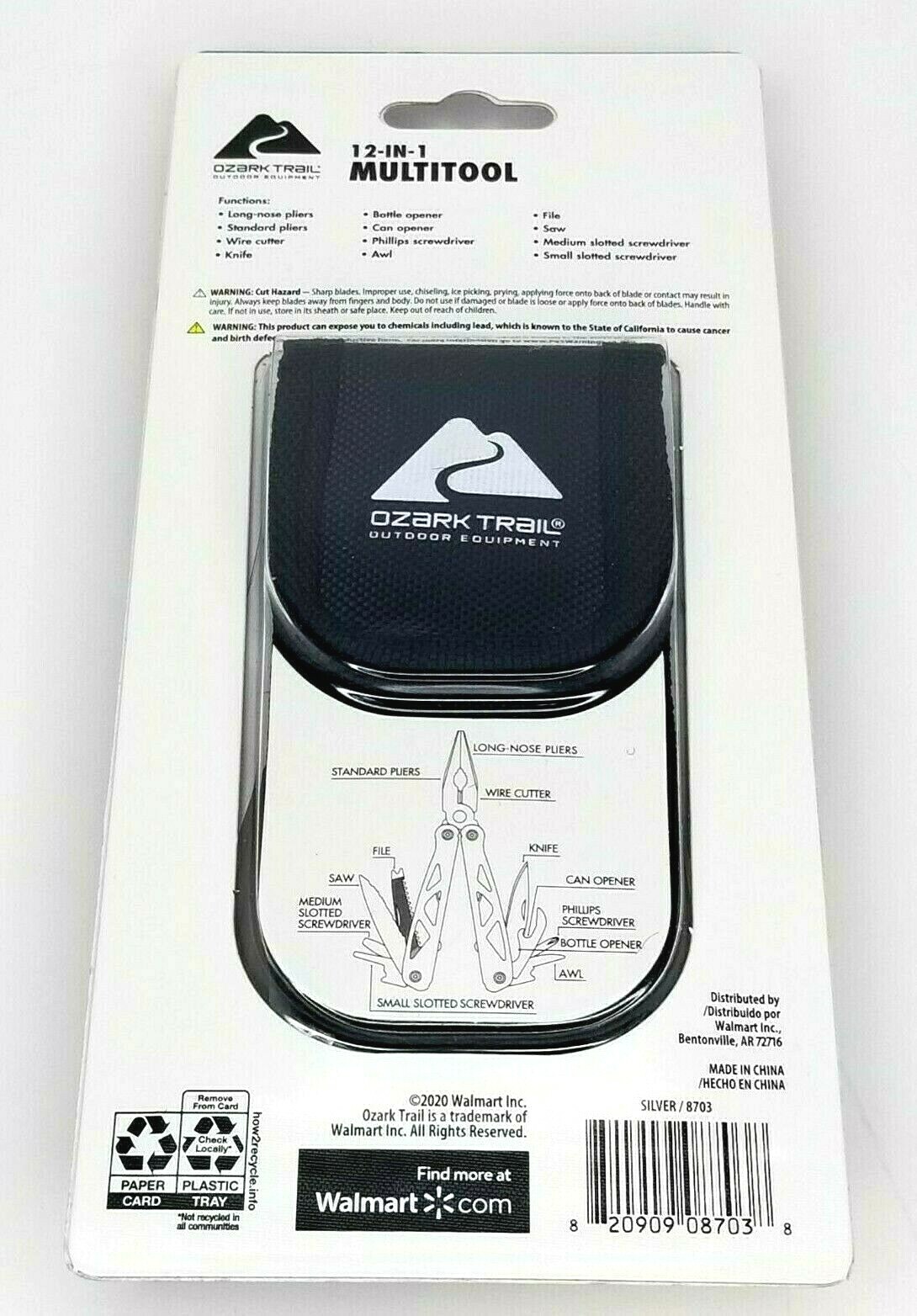 Ozark Trail 12-in-1 Multi Tool w/ Sheath Silver Finish Brand New In Packaging
