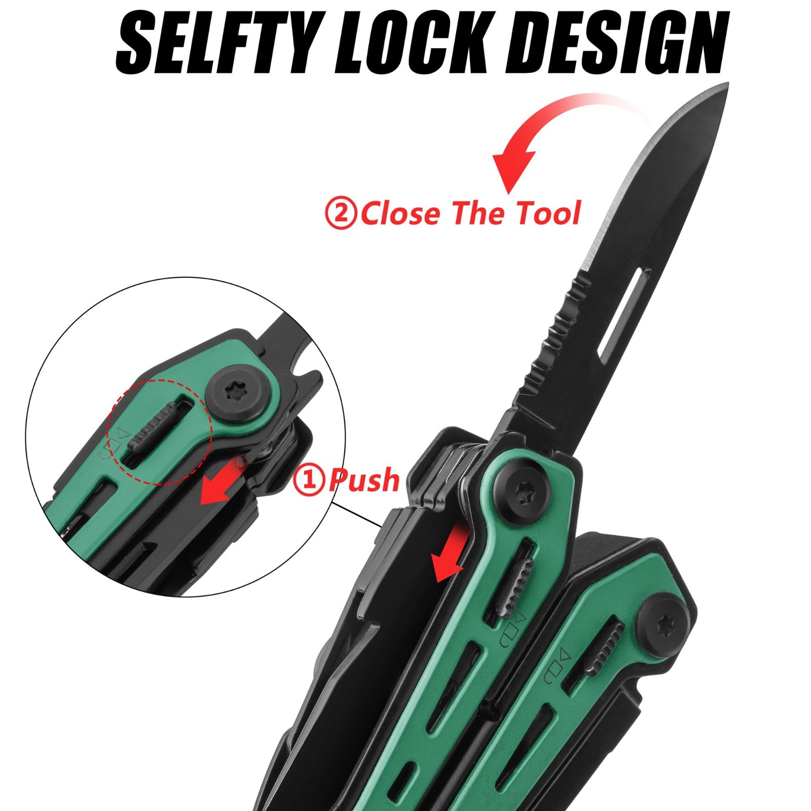 16-in-1 Multi Tool Pliers, Stainless Steel EDC Multitool with Pocket Knife & Pou