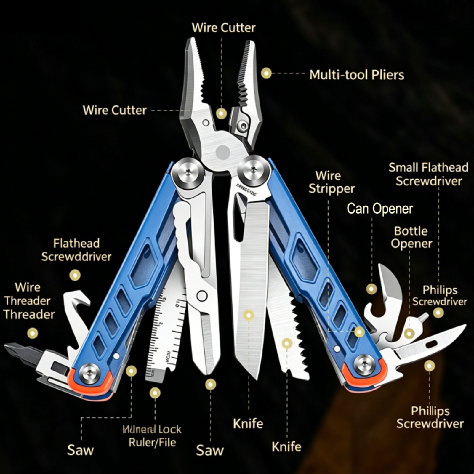 Outdoor Camping Hiking Stainless Steel Folding Multi Tool EDC Pliers