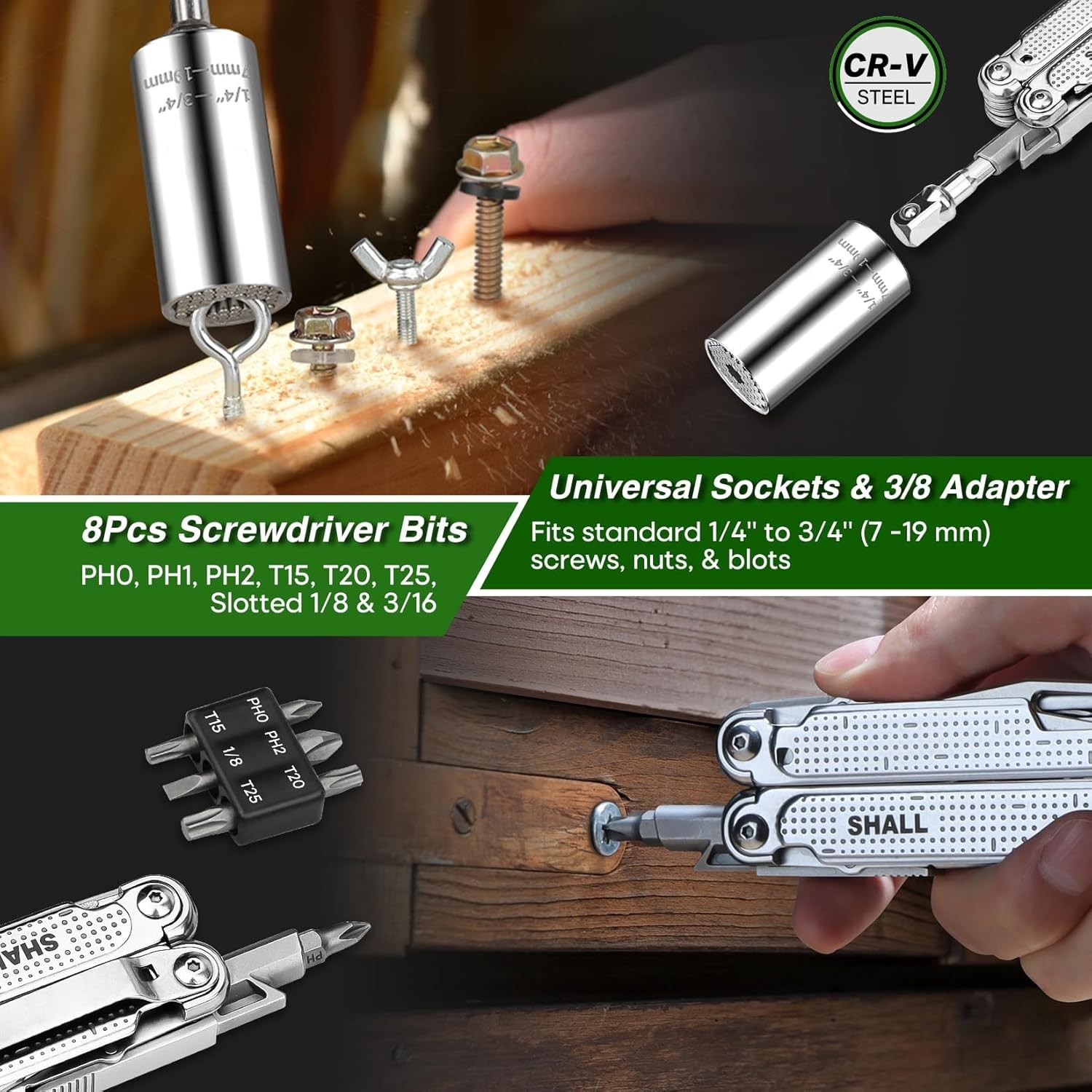 Multi Tool 18-in-1 Stainless Steel Pocket Knife with Screwdriver Bits Universal